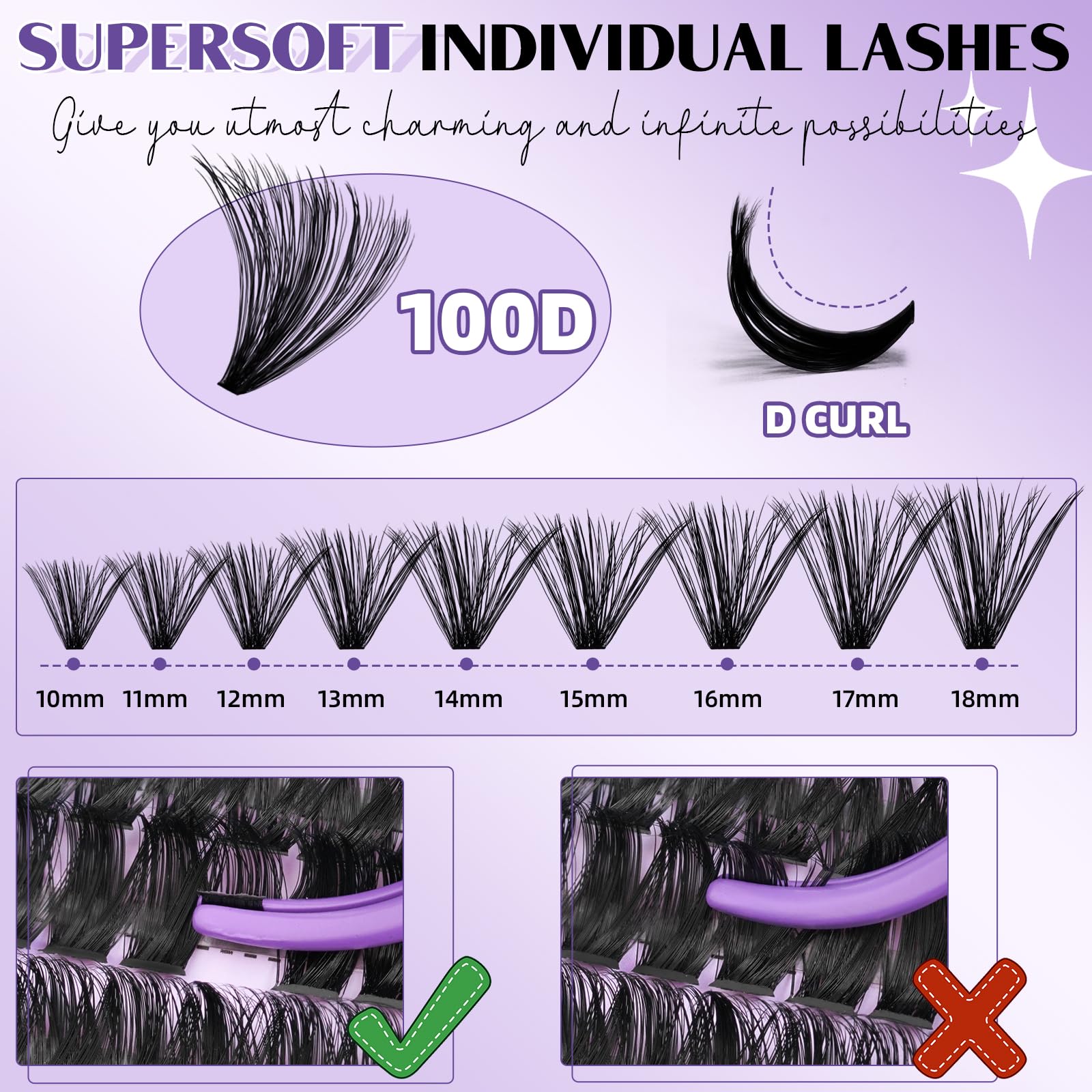 B&Qaugen 100D Individual Eyelash Clusters - 280PCS Supersoft D Curl Lash Extensions, 10-18mm Mixed Length for Wispy Volume Look | DIY at Home | Perfect for Weddings, Parties & Daily Wear