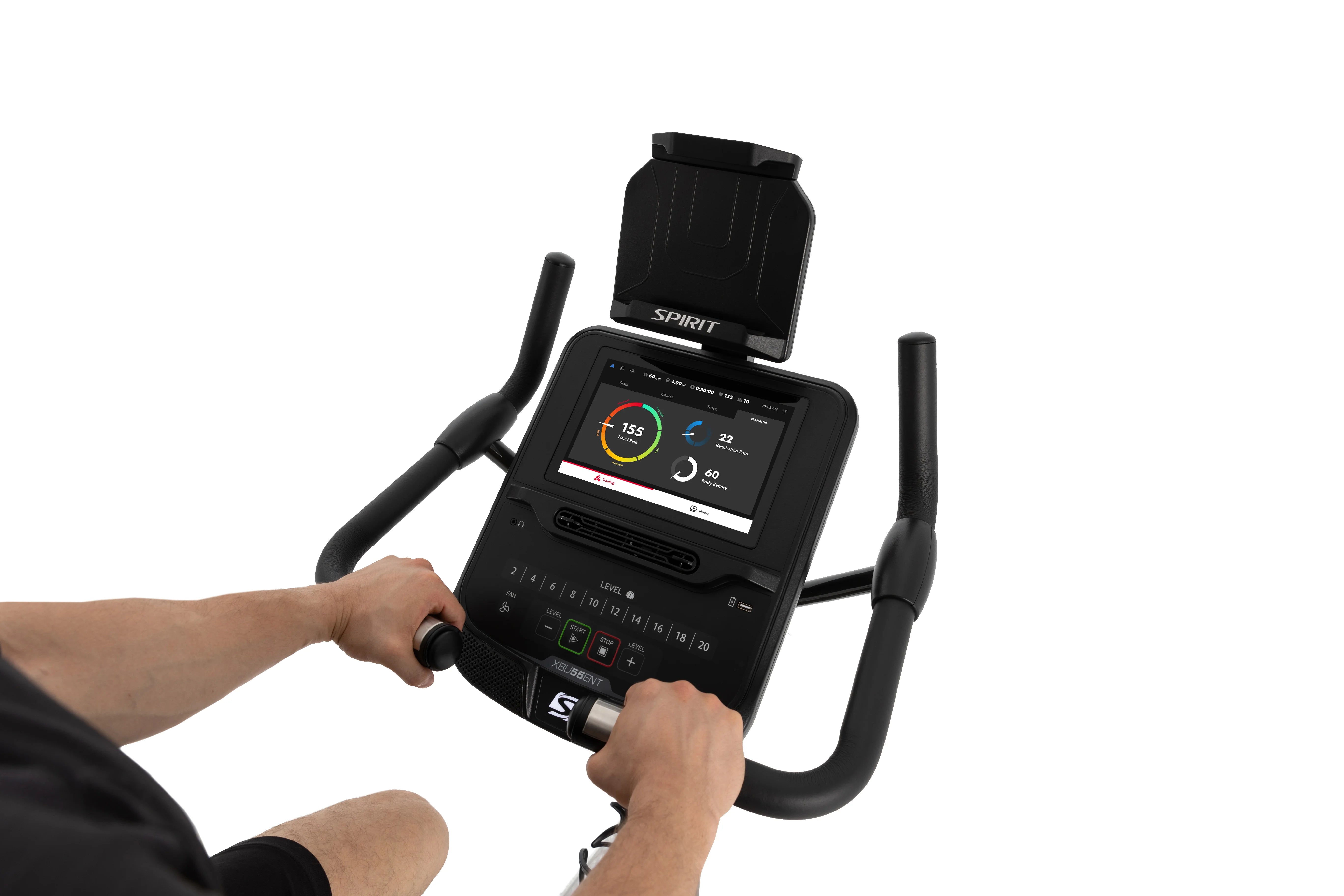 Spirit XBU55ENT Upright Exercise Bike with Entertainment Features - Home Gym Equipment for Cardio Workouts & Indoor Cycling Training - Perfect for Small Spaces & Apartment Fitness