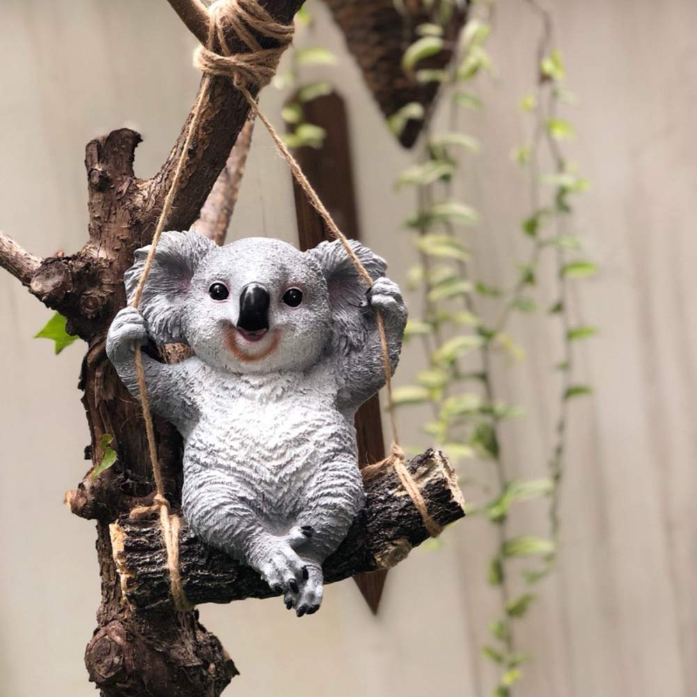 Cute Koala Bear Swing Hanging Garden Sculpture - Resin Animal Outdoor Statue, Decorative Patio Figurine & Lawn Ornament for Yard Art | Perfect for Garden Decor, Backyard Peeker & Outdoor Home Décor