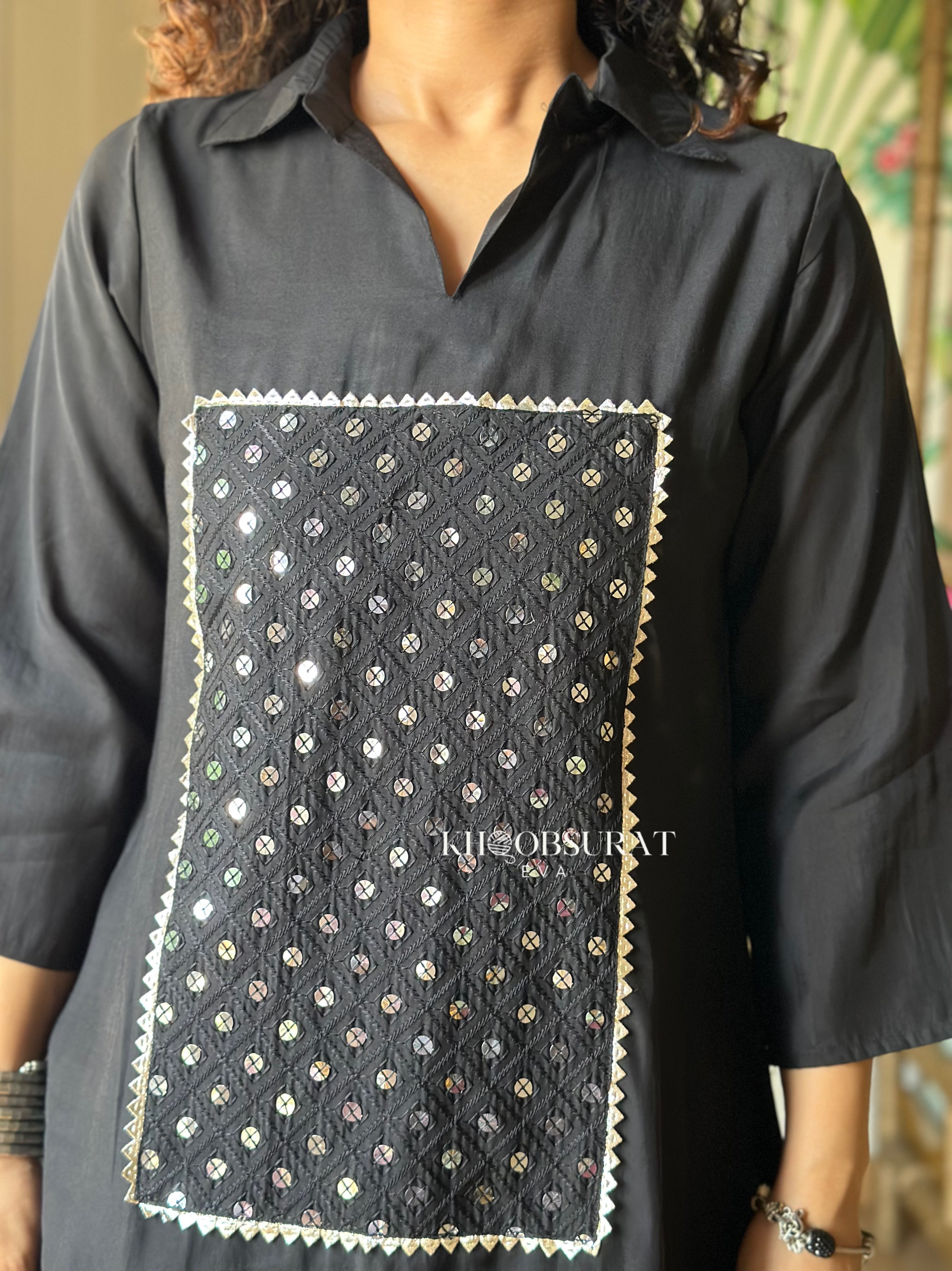 Glowy Fox Black Sequin Kurta Set for Women - Stylish Indian Ethnic Wear for Parties, Weddings & Festive Occasions