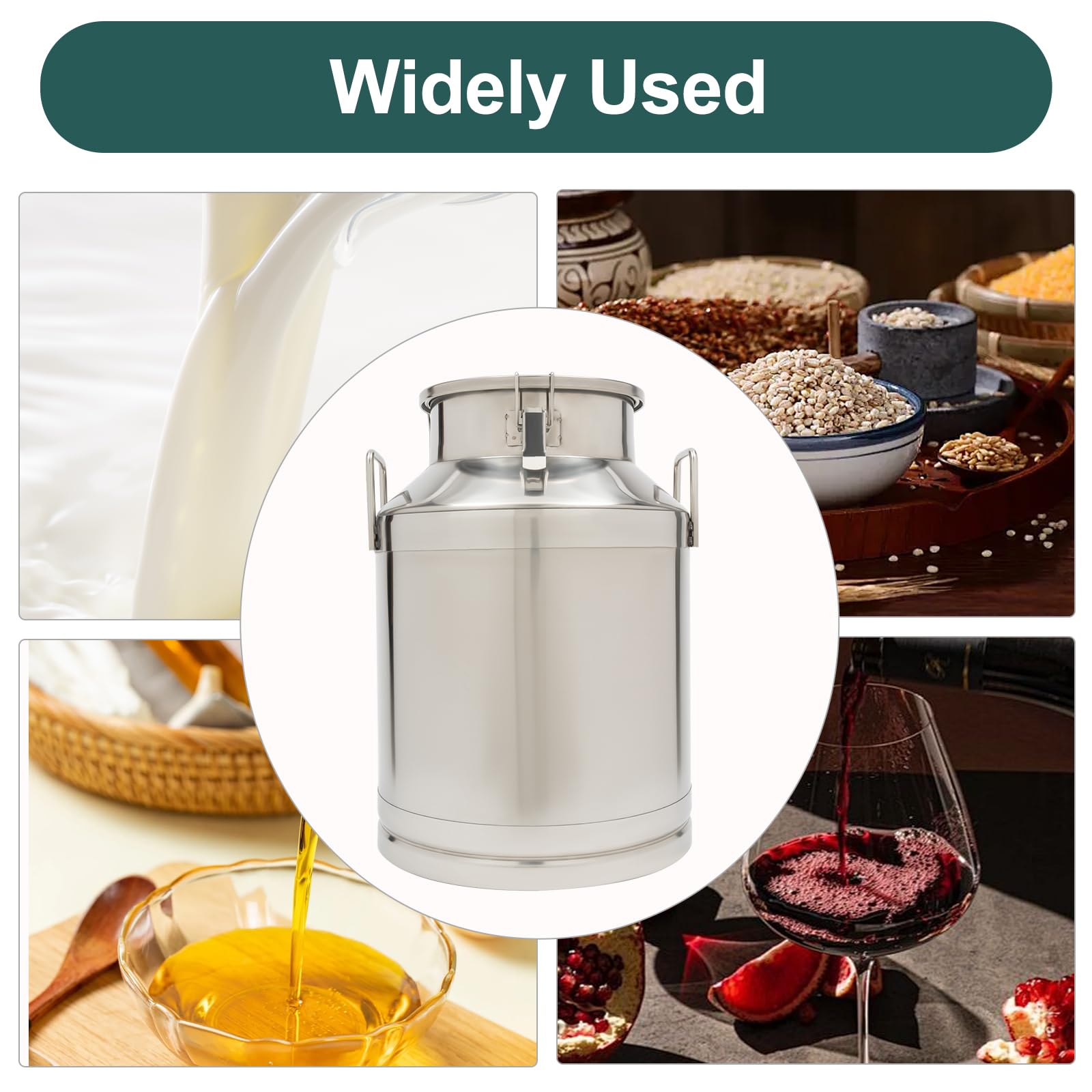 50L (13.25 Gal) Heavy Duty 304 Stainless Steel Milk Can with Sealed Lid - Large Food Grade Storage Container for Milk, Wine, Grains & Cereals - Perfect for Kitchen, Farm, Dairy & Brewing Use