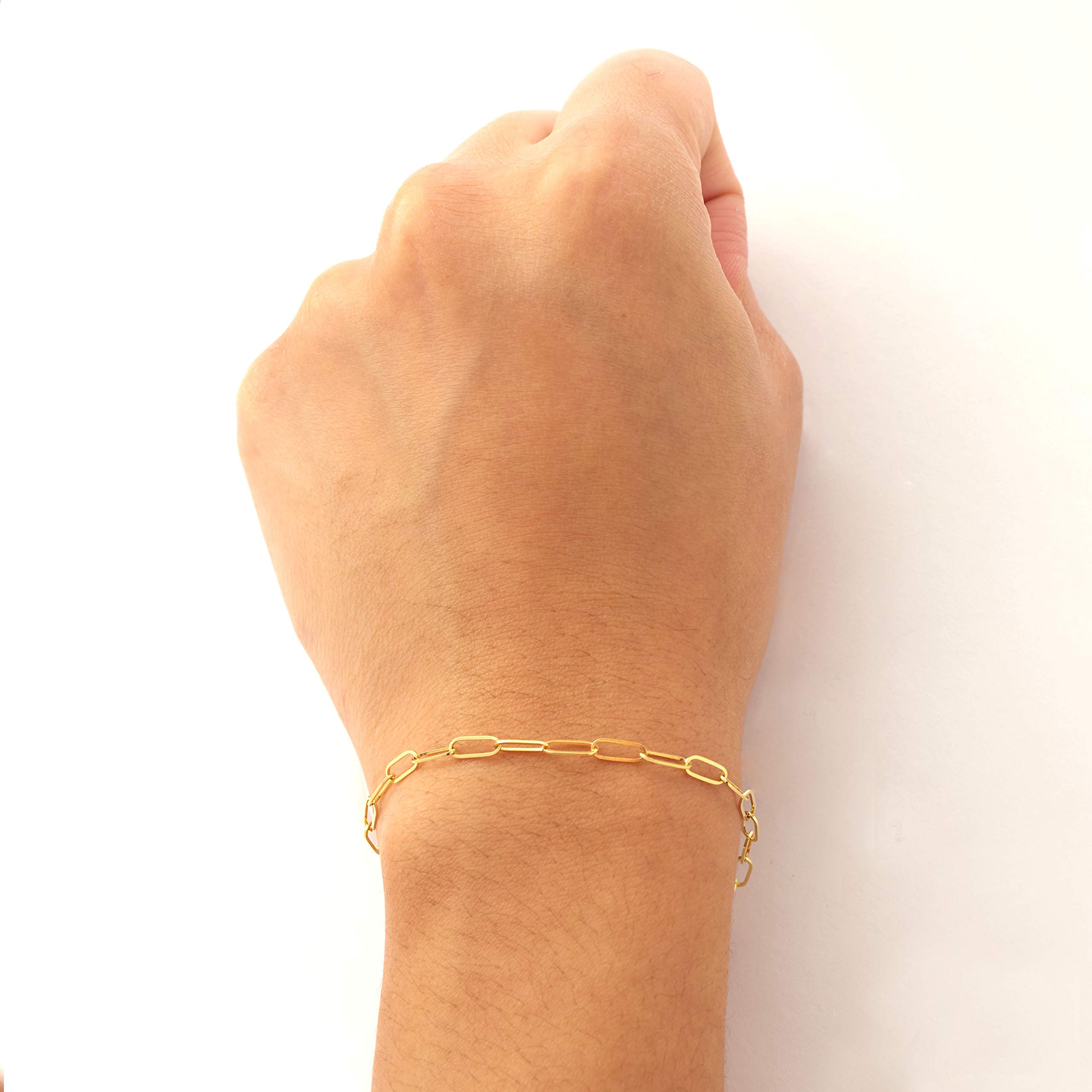 14K Yellow Gold 3mm Paper Clip Link Bracelet for Women - Dainty Minimalist Jewelry Gift for Her - Perfect for Everyday Wear, Office & Special Occasions