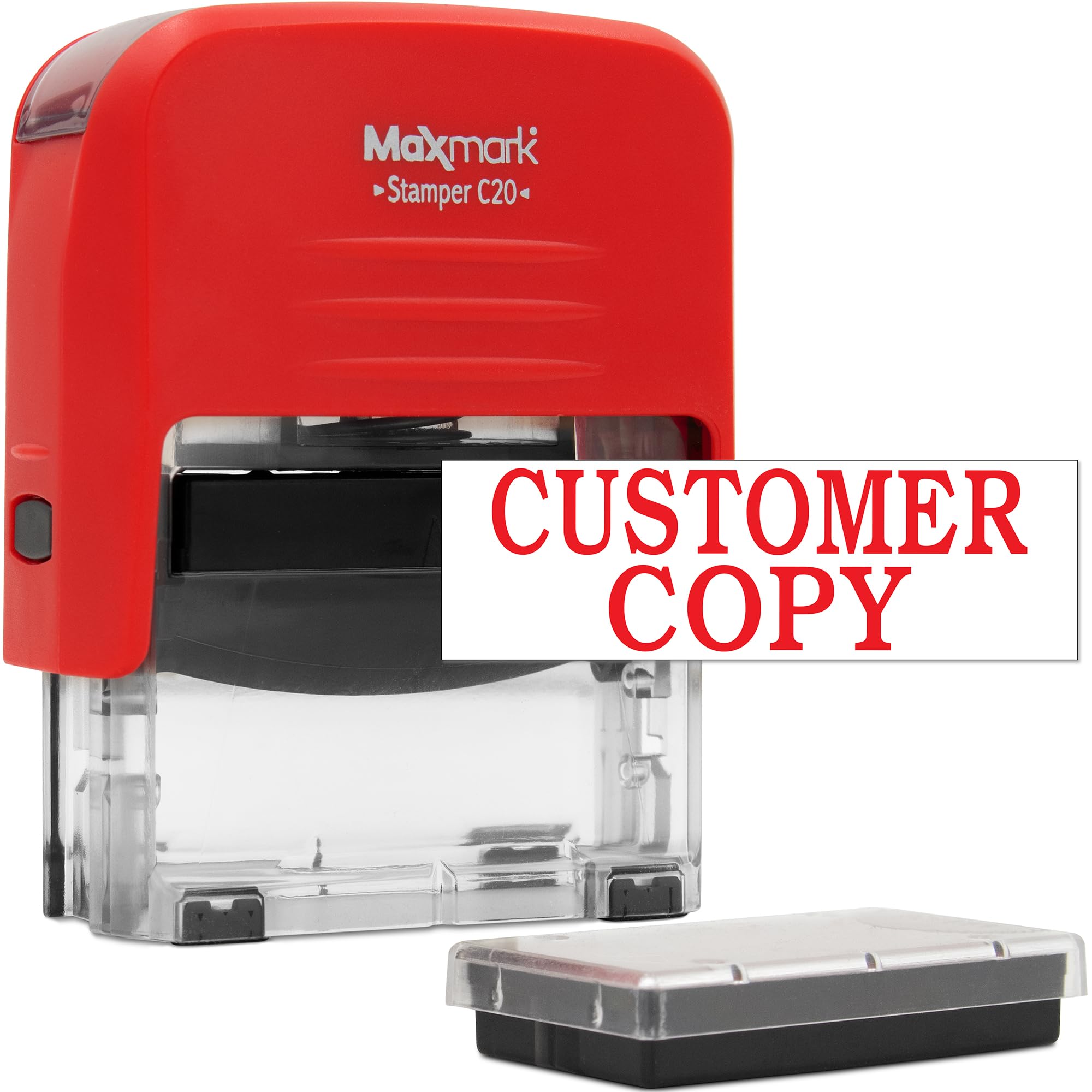 Self Inking Stamp with Custom Text - 20mm Printer Stamp with 2 Red Ink Pads | Perfect for Office Documents, Business Forms & Address Labels