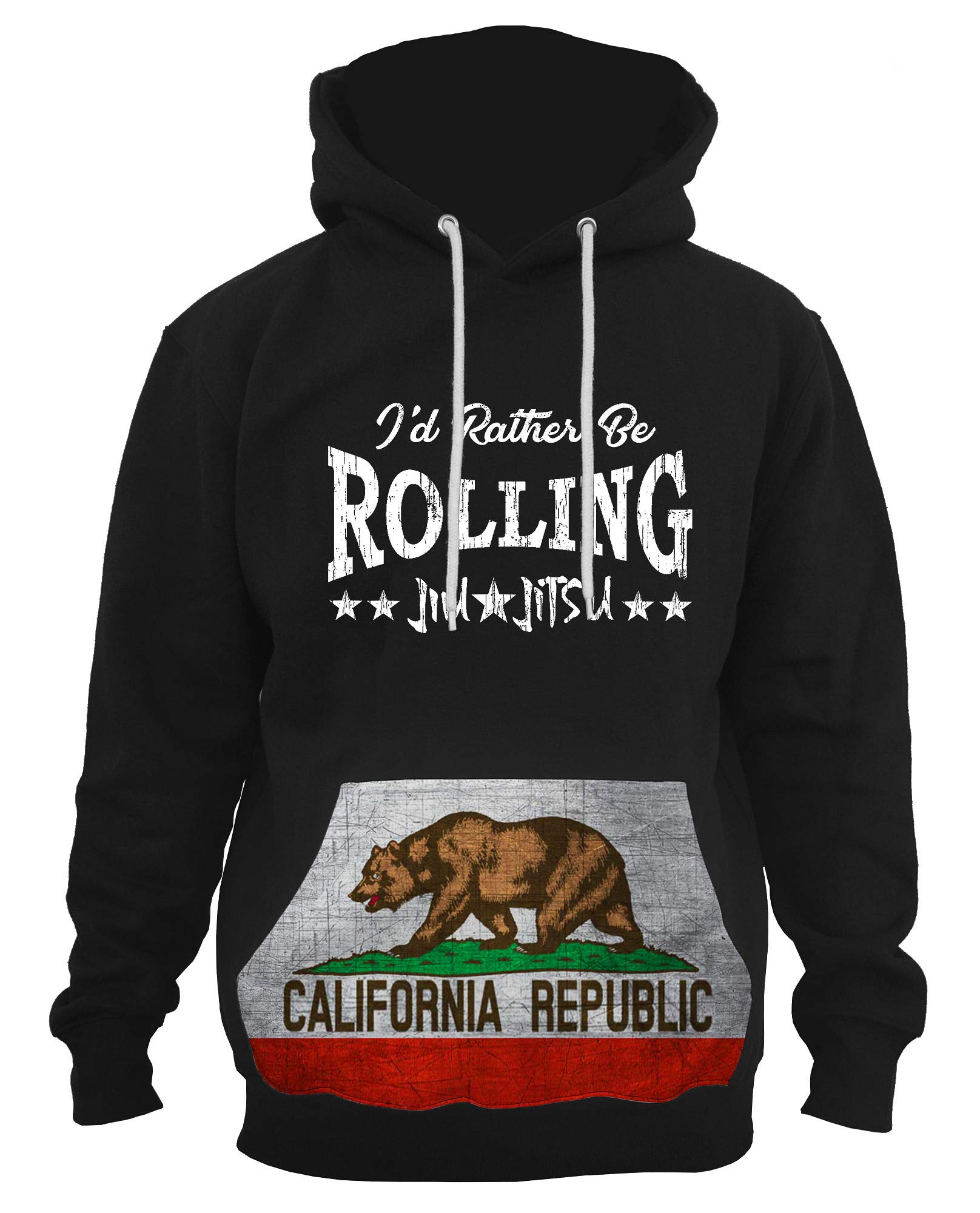 Men's 'I'd Rather Be Rolling' California Flag Black Hoodie - Soft & Comfortable Pullover for Casual Wear, Street Style & Outdoor Activities