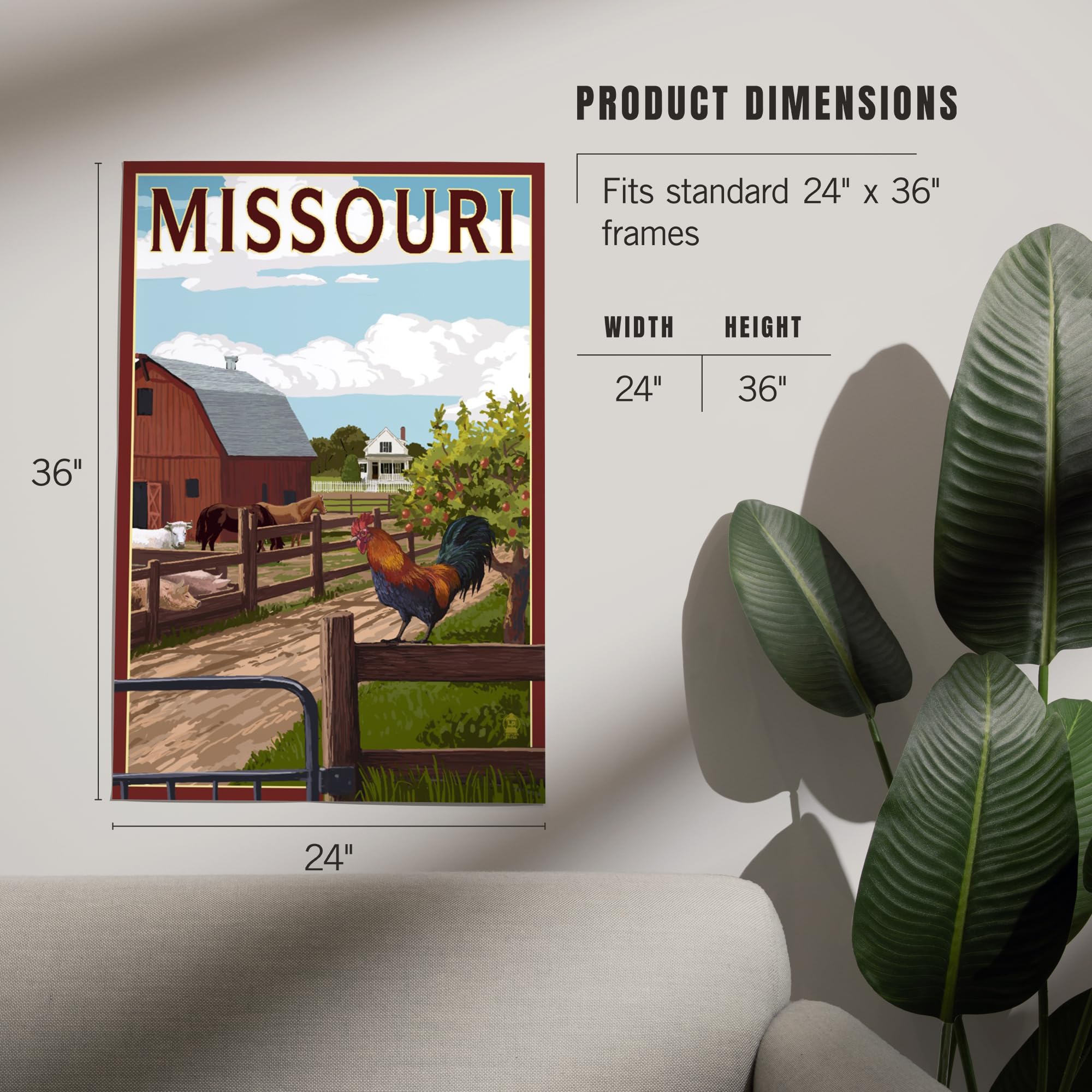 Lantern Press 24x36 Inch Giclee Art Print - Missouri Barnyard Scene Wall Decor | Farmhouse & Rustic Home Decoration for Living Room, Bedroom or Office