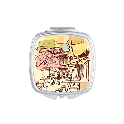 DIYthinker Thailand-Inspired Brief Strokes Prosperous Village Design Portable Compact Pocket Mirror - Double Sided Glass Makeup Mirror for Travel, Home & Office Use