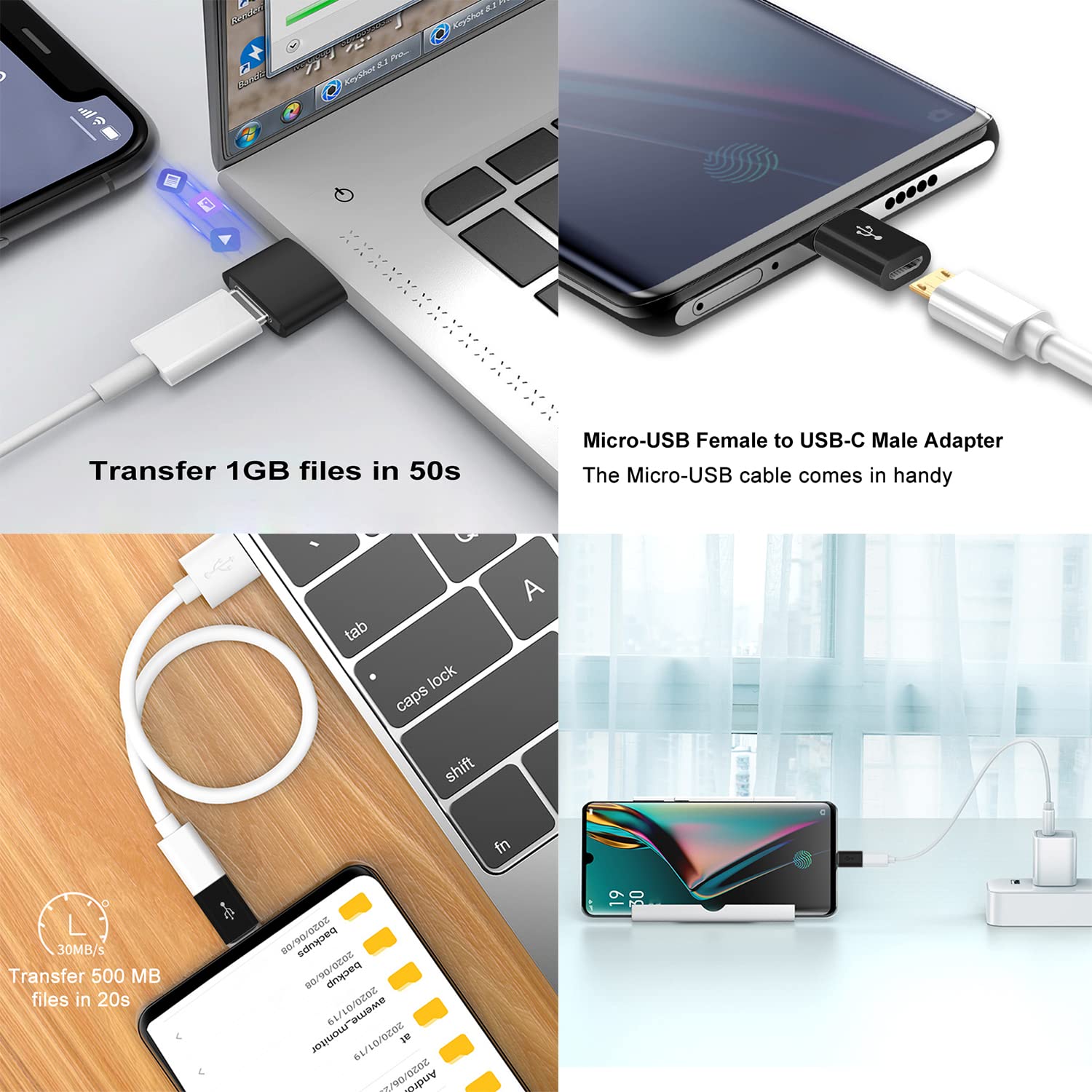 4-Pack USB C Adapters - USB C to USB 3.0 OTG & Micro USB to USB C Adapter - Compatible with MacBook Pro, Samsung Galaxy, Smartphones, Laptops & PCs - Perfect for Travel, Office & Car Charging