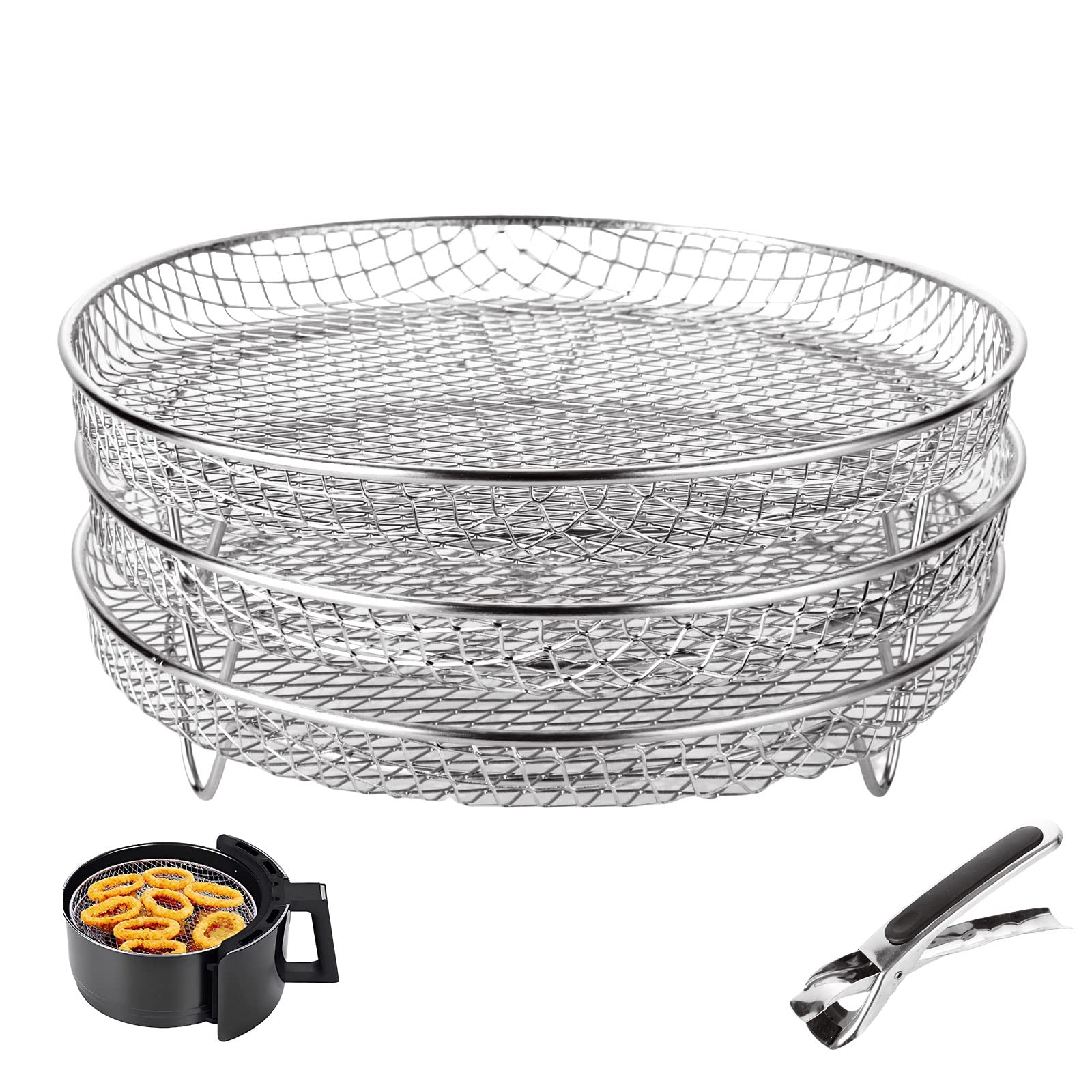 3-Layer Stackable Stainless Steel Air Fryer Basket & Rack - Compatible with Ninja Air Fryer Accessories - Perfect for Crispy Fries, Chicken Wings & Healthy Snacks