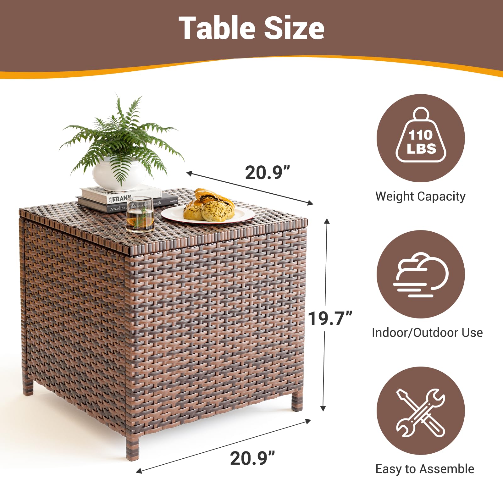 UDPATIO 2-Piece Outdoor Wicker Side Table Set with Storage - Rattan End Tables & Resin Square Coffee Tables for Patio, Backyard, Pool - Perfect for Furniture Covers, Toys, Gardening Tools (Brown) - Ideal for Outdoor Entertaining, Relaxation & Storage Solutions