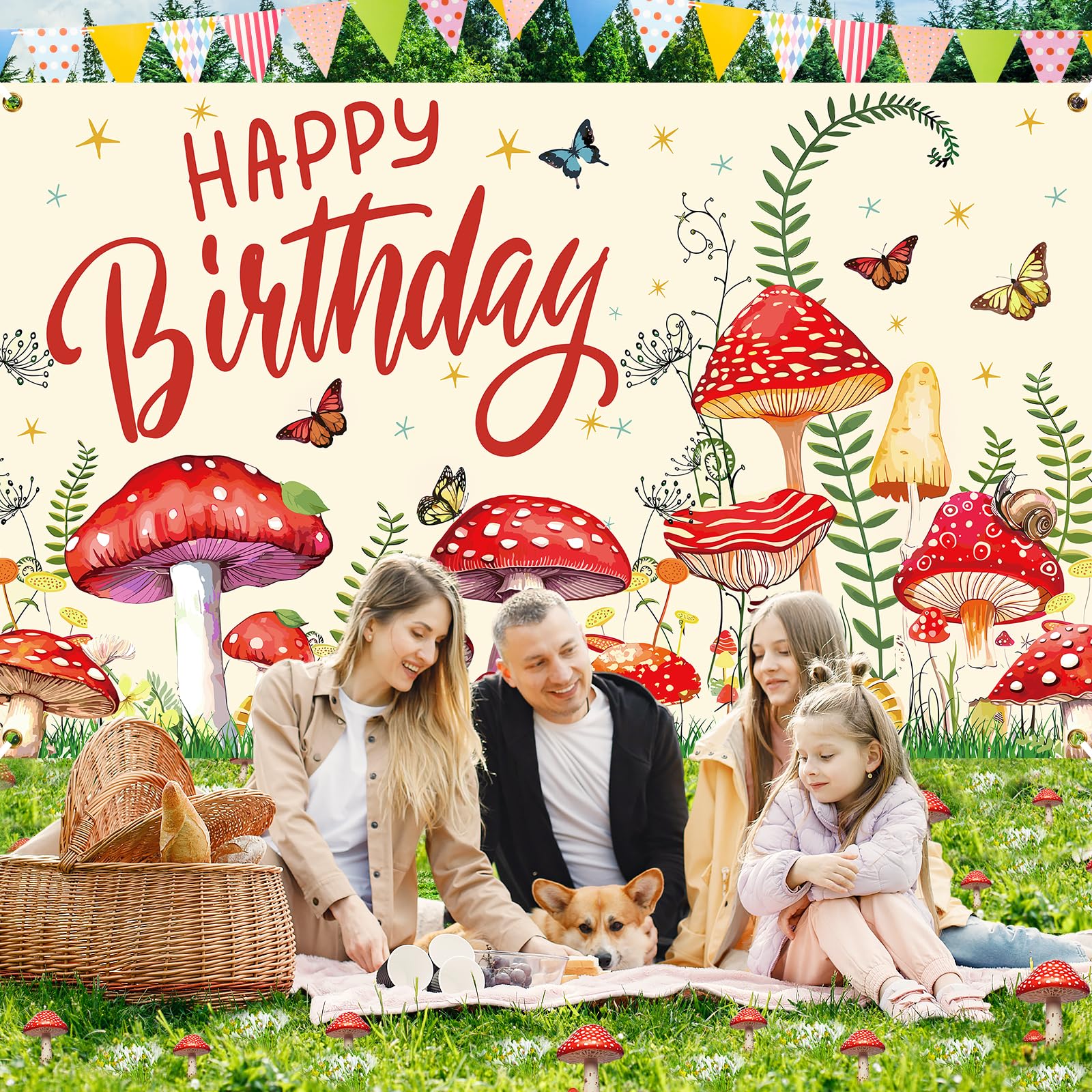 Whimsical Mushroom Birthday Party Decorations Set - Wildflower & Fairy Forest Backdrop Banner for Kids Birthday Photography - Perfect for Fairy Tale, Woodland, and Wonderland Themed Parties