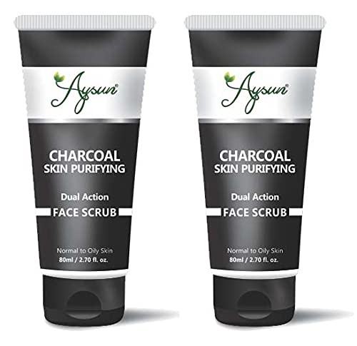 Aysun Charcoal Skin Purifying Dual Action Face Scrub - Deep Cleansing & Exfoliating Combo Pack of 2 | For Blackhead Removal & Glowing Skin | Perfect for Daily Skincare Routine