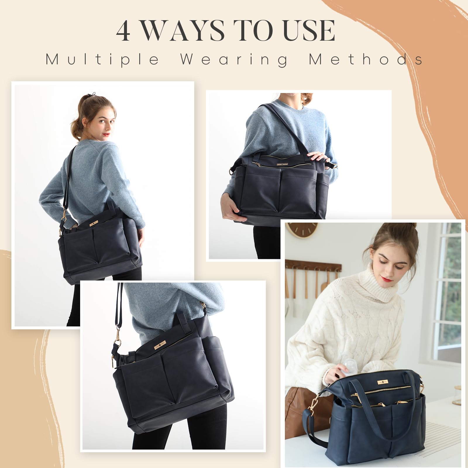 Premium Leather Diaper Bag Backpack by Miss Fong - Stylish Baby Diaper Tote for Moms, Waterproof & Spacious Organizer - Perfect for Travel, Daycare, and On-the-Go Parenting