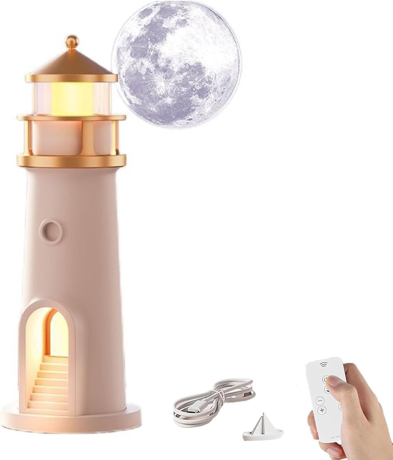 Moonlight Lighthouse Night Light - Portable LED Night Lamp with Remote Control, Lighthouse Decor for Home & Bedroom, Lighthouse Moon Projector Lamp for Kids & Adults - Perfect for Nursery, Relaxation & Romantic Ambiance