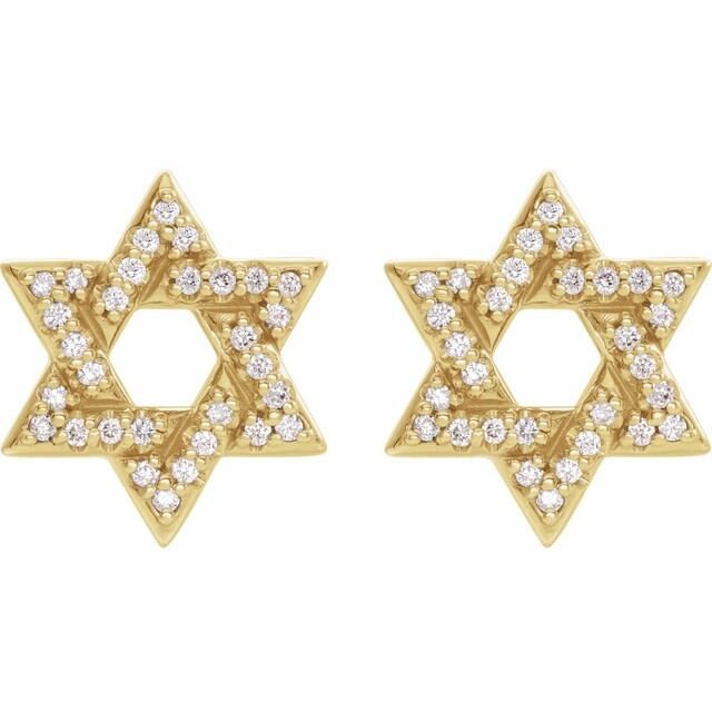 14K Rose Gold, Yellow Gold, White Gold or Platinum 1/8 CTW Diamond Star of David Earrings - Elegant Jewish Jewelry for Hanukkah, Wedding & Special Occasions