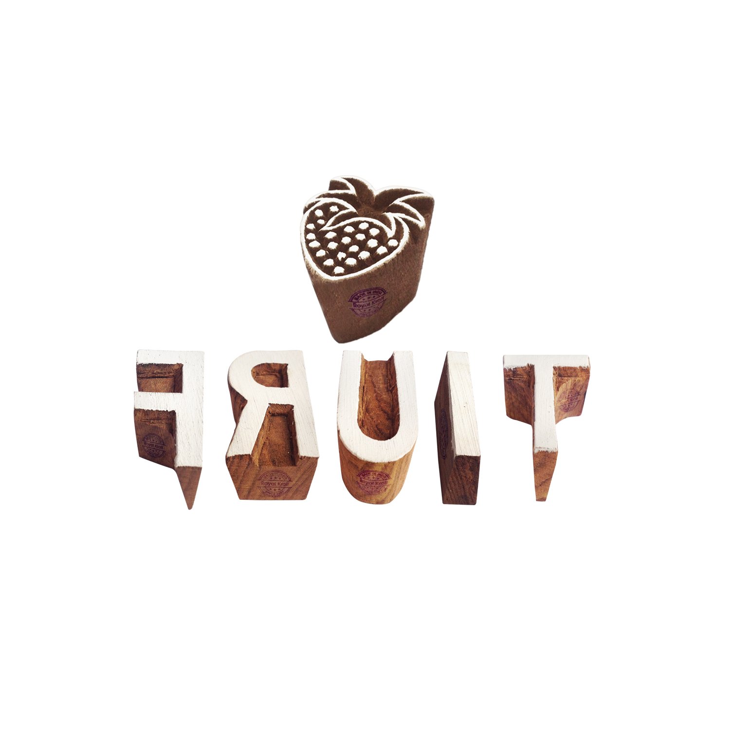 6-Piece Elegant Wooden Stamps Set - Designer Fruit & Letter Pattern Printing Blocks for DIY Crafts, Scrapbooking & Card Making | Perfect for Home Decor, Gift Wrapping & Stationery Projects