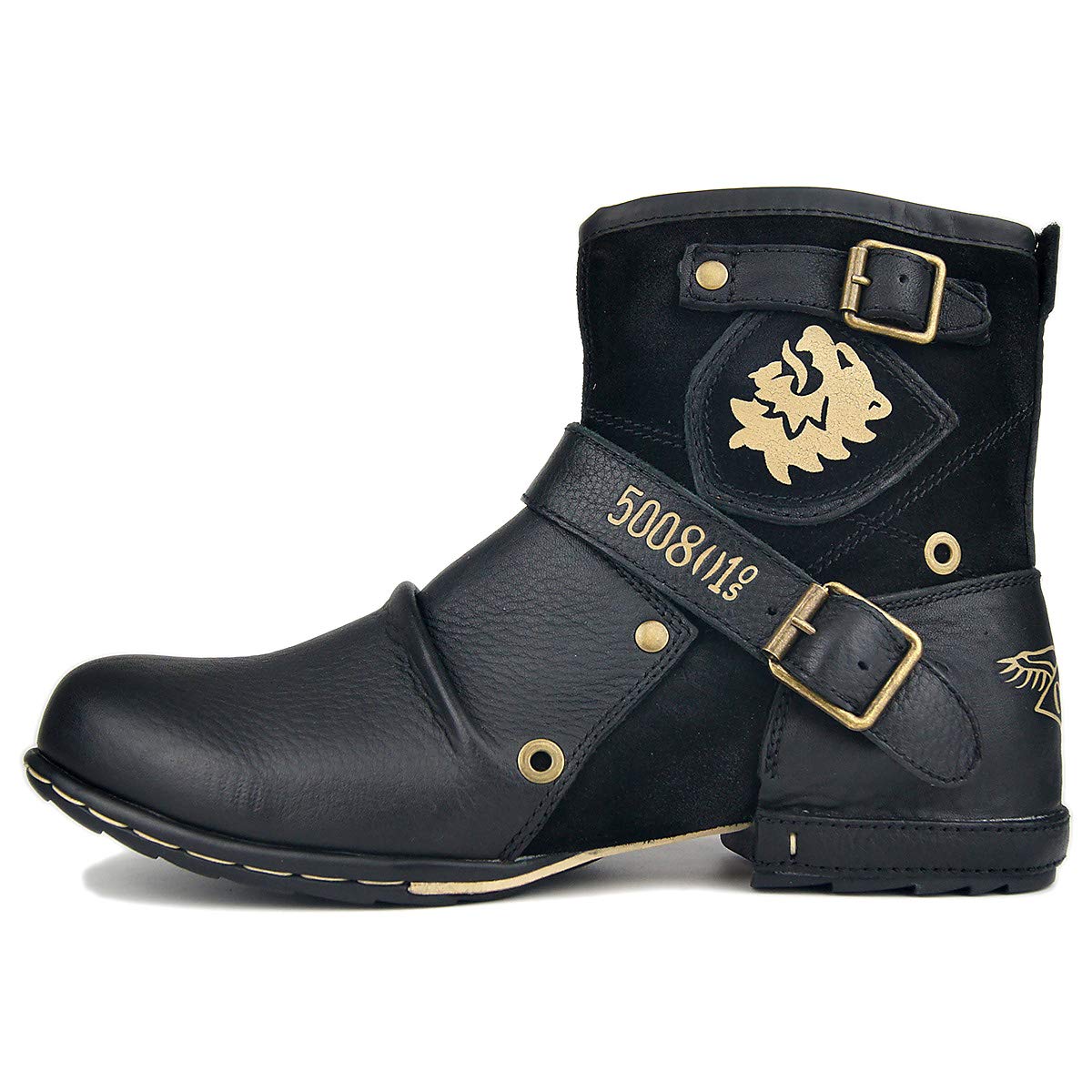 OSSTONE Men's Fashion Leather Chukka Boots - Retro Style Motorcycle Boots with Zipper, Casual Shoes OS-5008-1-DA1B1 | Perfect for Riding, Daily Wear & Outdoor Activities