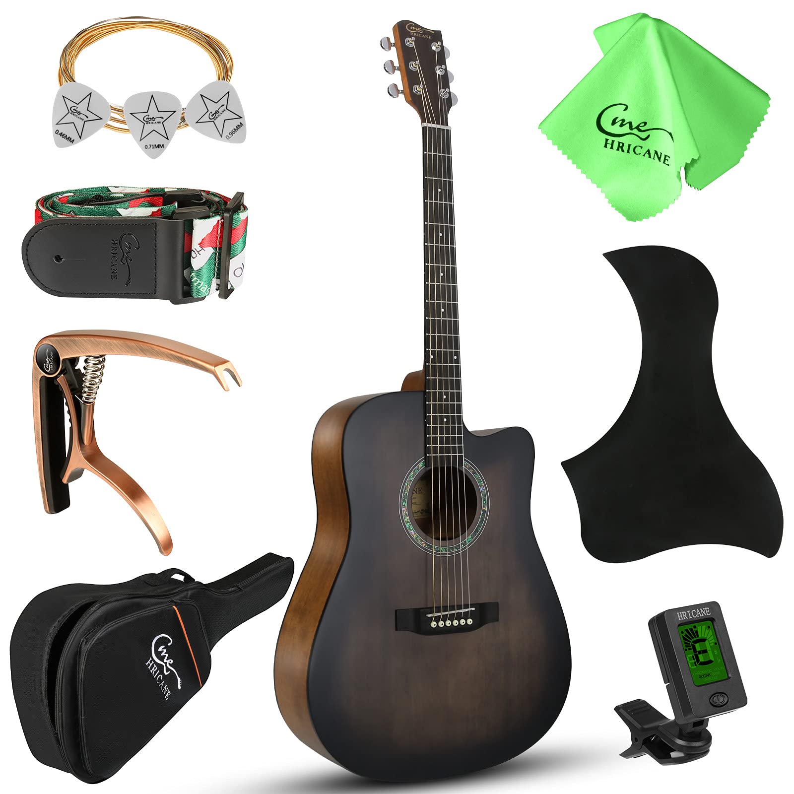 Hricane 41 Inch Acoustic Guitar for Beginners - Spruce Top Mahogany Body Cutaway Guitar with Gig Bag, Strap, Tuner, Capo, Strings & Picks - Perfect for Adults & Starter Musicians - Ideal for Camping, Travel & Home Practice