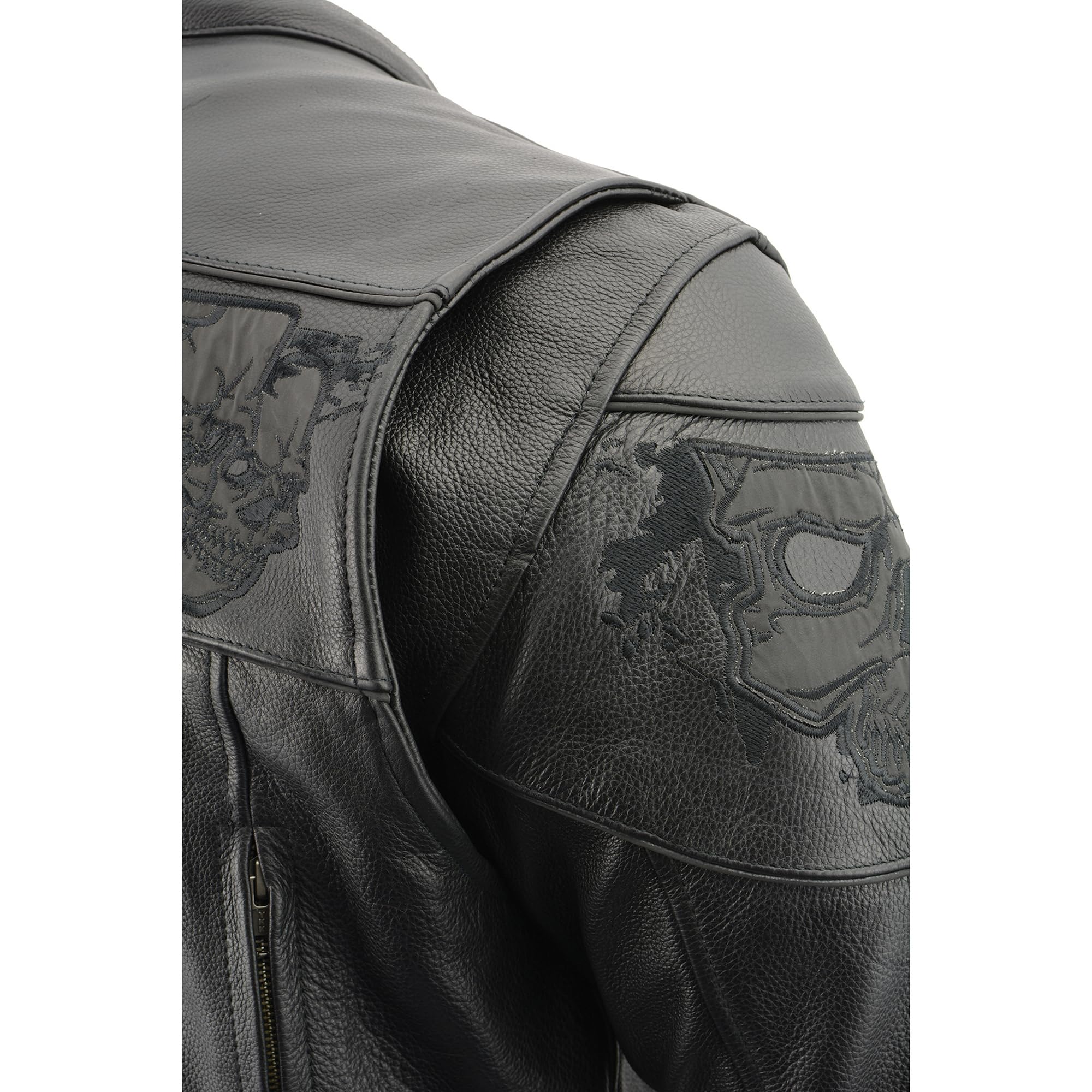 Milwaukee Leather Men's Motorcycle Jacket with Reflective Skulls - MLM1500 Crossover Racer Style Biker Jacket for Riding & Urban Fashion