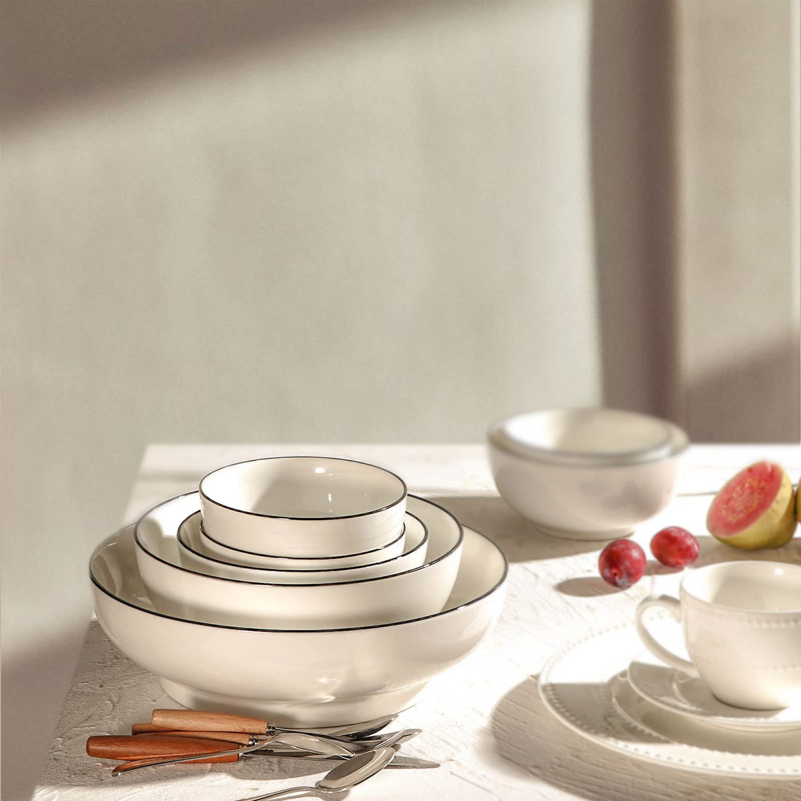 **28oz Ceramic Bowls Set of 4 - White, Microwave, Oven & Dishwasher Safe - Ideal for Salad, Pasta, Rice, Oatmeal, Pho & Ramen - Perfect for Family Dinners, Parties & Everyday Use**