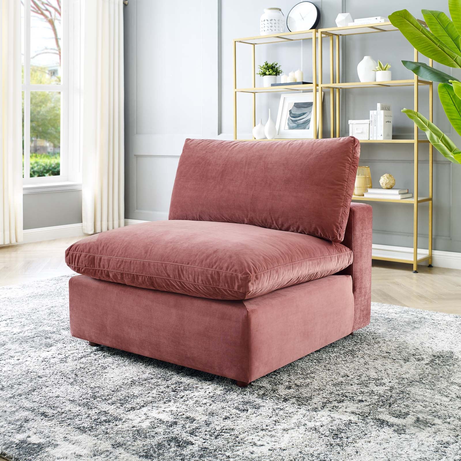 Premium Commix Down Filled Overstuffed Velvet Armless Chair - Ultra Soft & Comfortable for Living Room, Bedroom, Office or Reading Nook