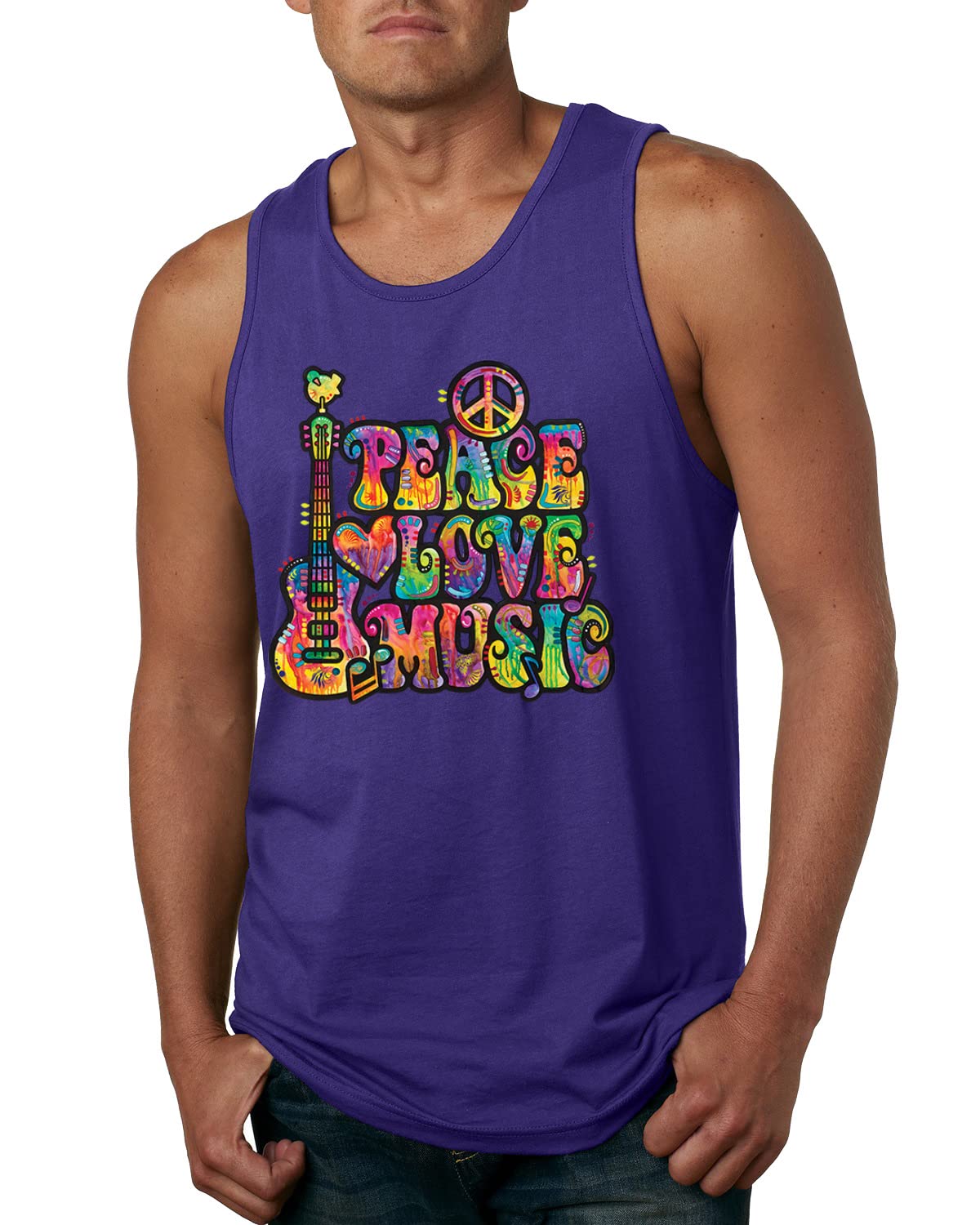 Dean Russo Peace Love Music Pop Culture Men's Graphic Tank Top - Stylish & Comfortable for Summer, Concerts & Casual Wear