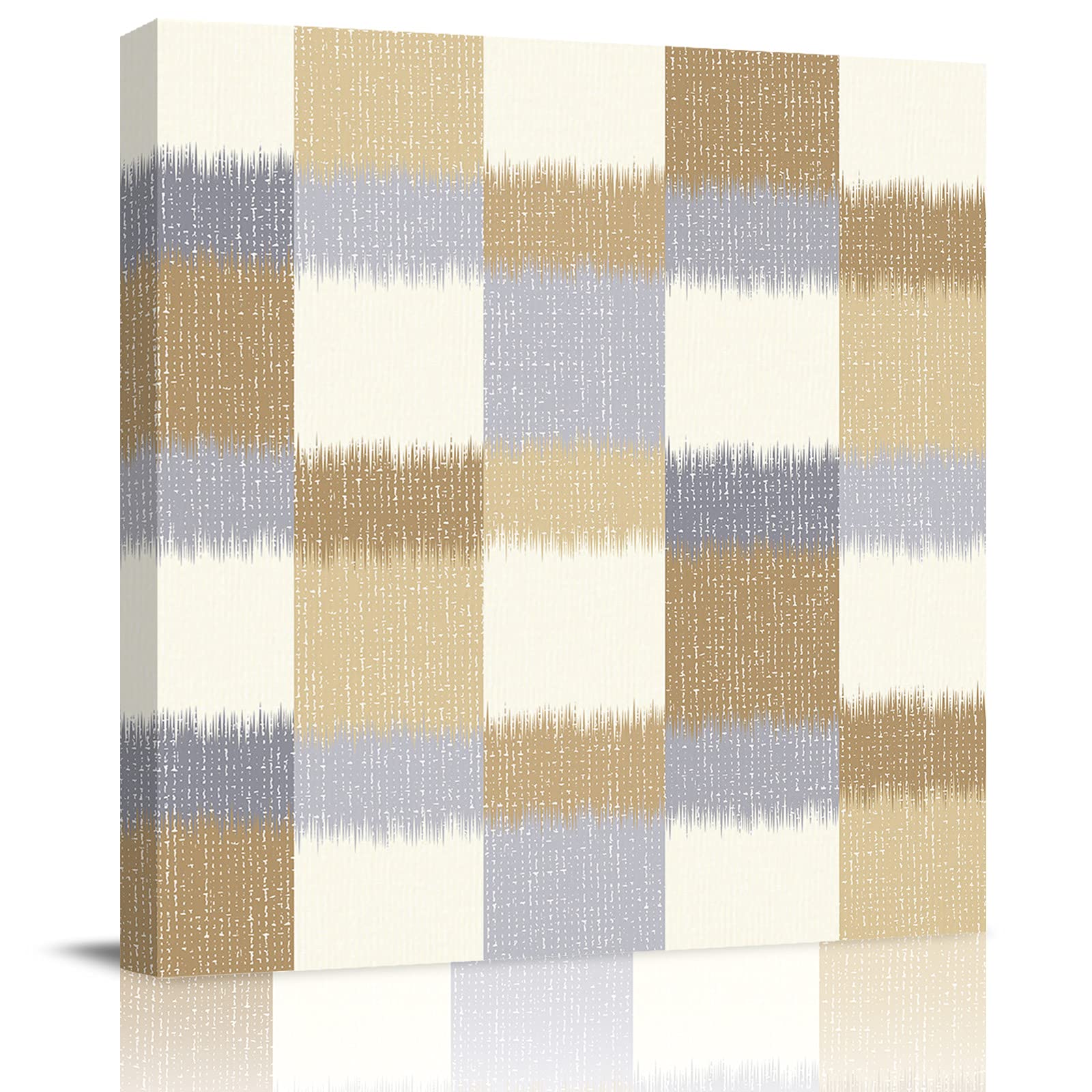 SSEVITEY Brown Plaid Color Block Modern Canvas Wall Art - Stretched & Framed Oil Painting Prints for Living Room, Kitchen, Bedroom Decor - Retro Geometric Abstract Artwork for Home & Office Interior Design