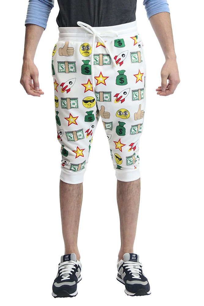 Victorious Emoji Print French Terry Jogger Shorts for Women - Soft Casual Lounge Pants JC386 | Perfect for Home, Gym & Travel