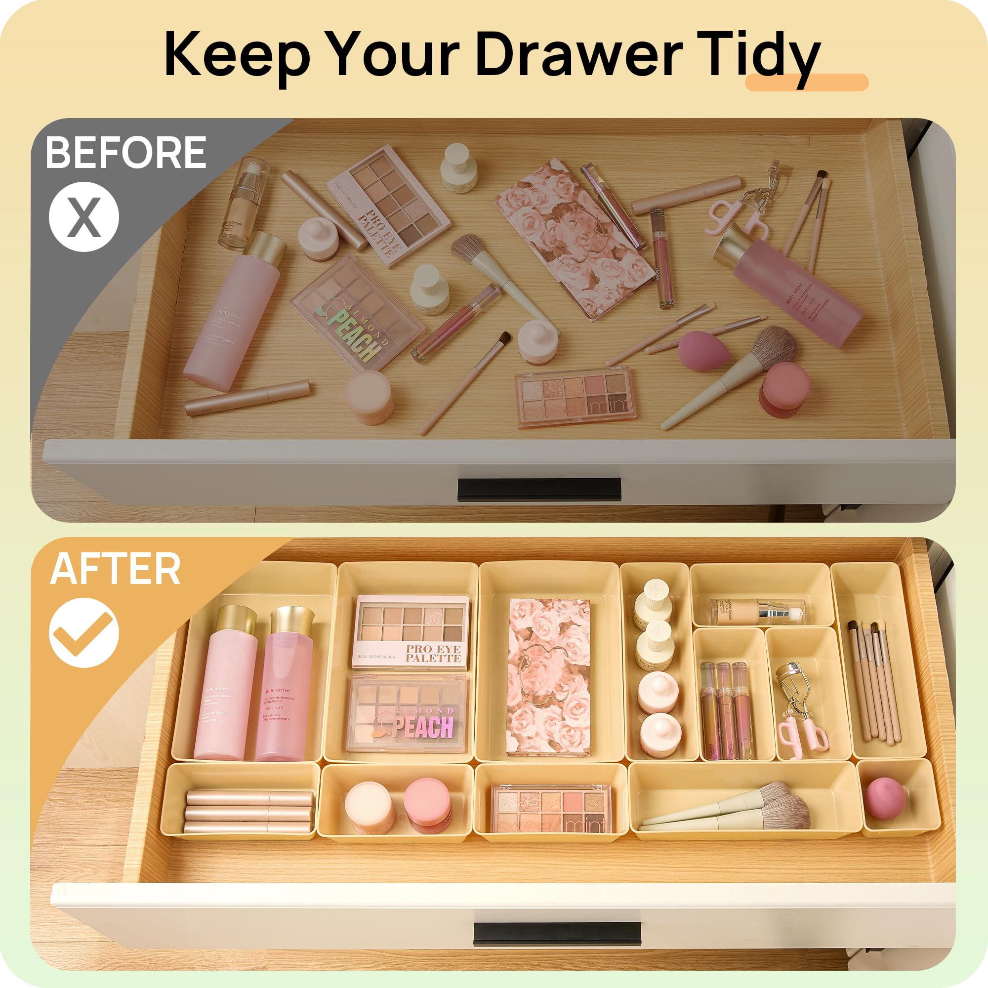Vtopmart 25-Piece Plastic Drawer Organizer Set - 4-Size Versatile Storage Bins for Bathroom Vanity, Makeup, Bedroom, Kitchen Utensils & Office Supplies - Perfect for Home Organization & Decluttering