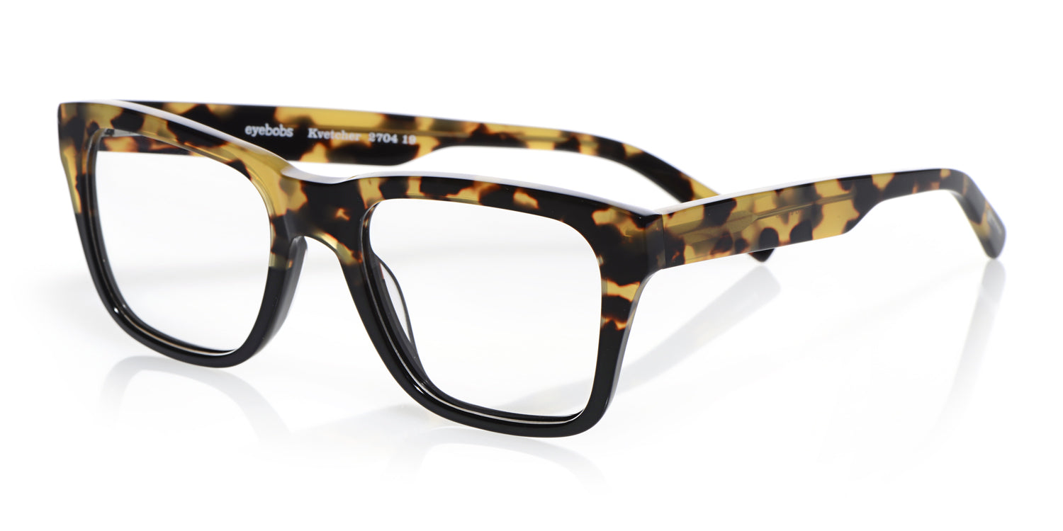 Kvetcher Wide Color 19 Tortoise & Black Front with Tortoise Temples - Stylish Unisex Eyeglass Frames for Reading, Driving, and Everyday Wear