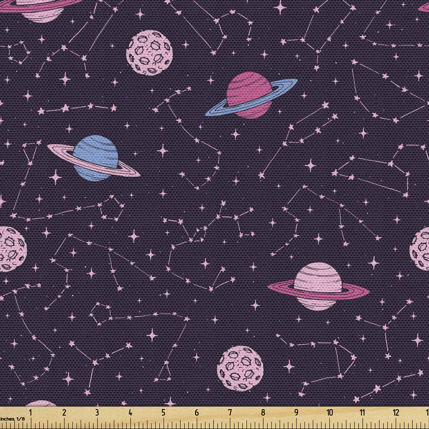 Ambesonne Space Fabric by The Yard - Astronomic Zodiac Constellations, Planets & Moons Design with Saturn Motif - Decorative Upholstery Fabric for Sofa, Curtains & Home Decor - 10 Yards Multicolor Cotton Material - Perfect for Bedroom, Living Room & DIY Craft Projects