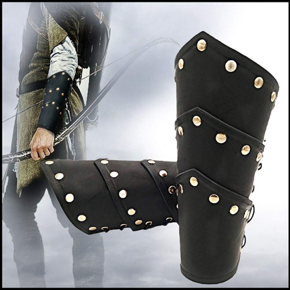 TZH Leather Arm Guard Bracer - Medieval Knight Armor Cuffs (1 Pair) | Renaissance Cosplay Gauntlets for Men & Women | Perfect for LARP, Halloween Costumes & Historical Reenactments