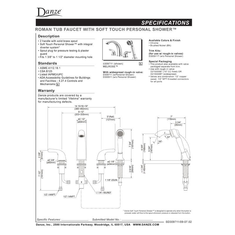 Danze Melrose Chrome 2-Handle Widespread Roman Tub Faucet with Rough-In Valve - Luxury Bathtub Filler for Spa Bathroom & Master Suite Renovation