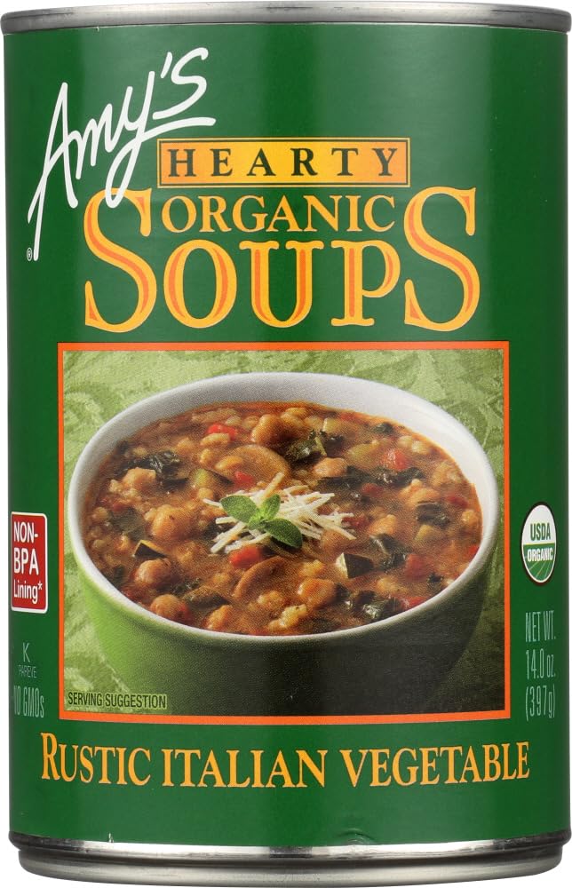 Amy's Organic Hearty Rustic Italian Vegetable Soup - 397g (Pack of 6) | USDA Certified, Non-GMO, Vegan | Perfect for Quick Lunches, Camping & Emergency Food Storage