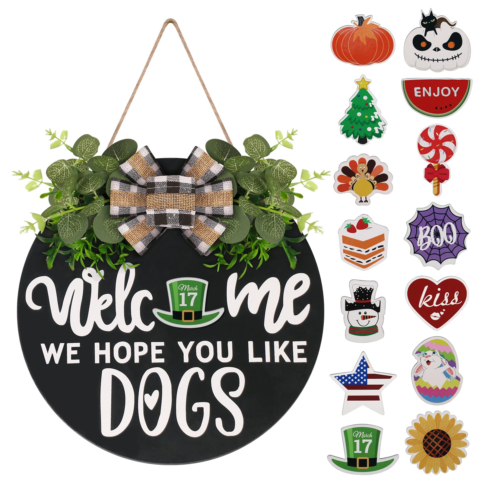 Interchangeable Wooden Seasonal Welcome Sign - Rustic Round Door Wreath for Home, Wall & Porch Decor - Perfect for Easter, Spring, Summer, Fall, Halloween & Christmas - Year-Round Decorative Accent for Front Doors, Living Rooms and Entryways