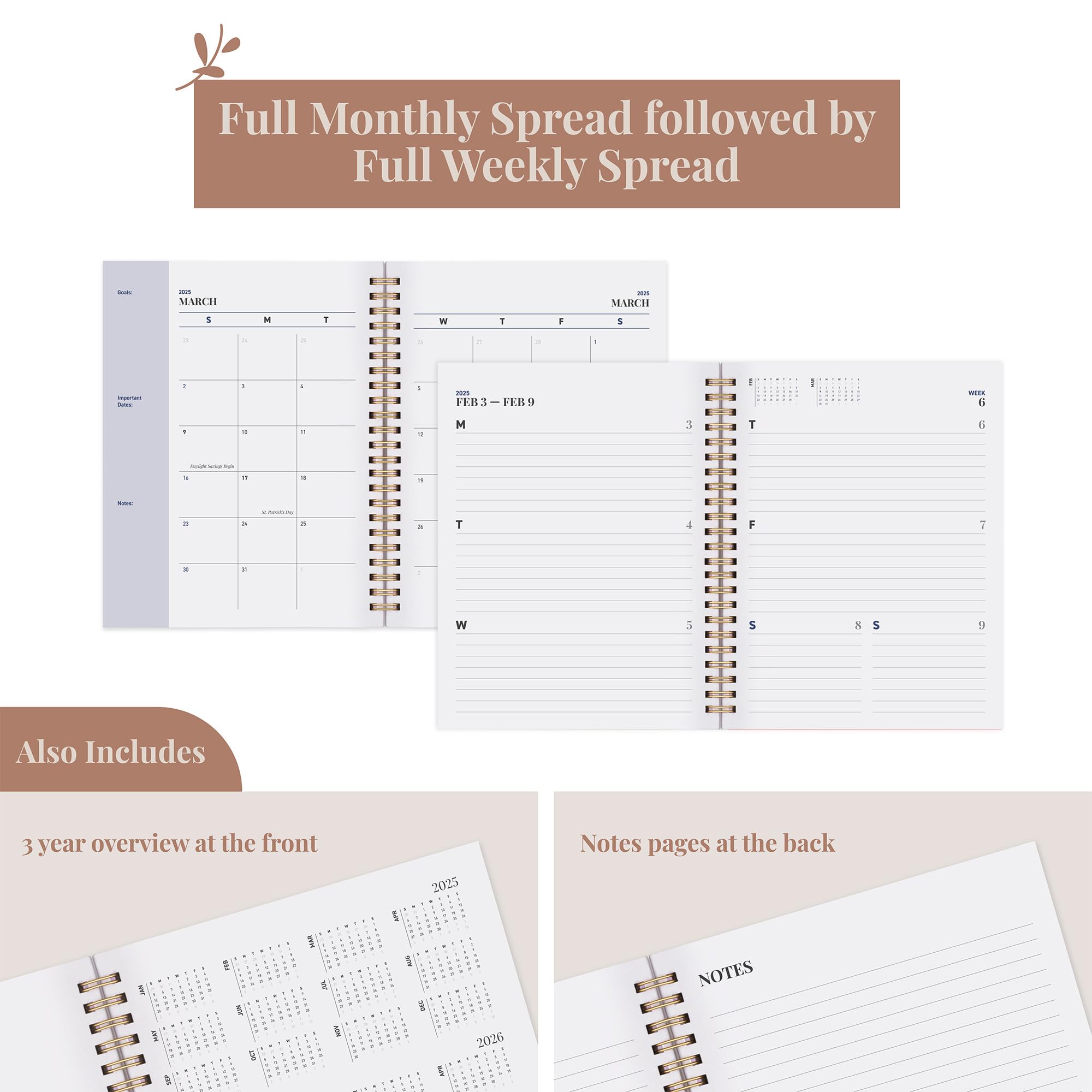 Rileys 2025 Weekly Planner - 8 x 6 Inch Academic Year Planner with Monthly & Weekly Spreads, Twin-Wire Binding, Flexible Midnight Blue Cover & Notes Pages - Perfect for Students, Professionals & Goal Tracking (Jan-Dec 2025)