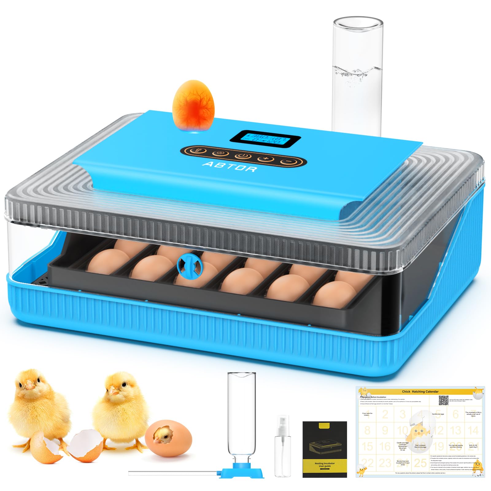 25 Egg Digital Poultry Incubator - Automatic Egg Turner with Temperature & Humidity Control & LED Display - Clear Transparent Hatcher for Chicken, Duck, Quail Eggs - Perfect for Home Farming, Classroom Projects & Backyard Poultry Raising