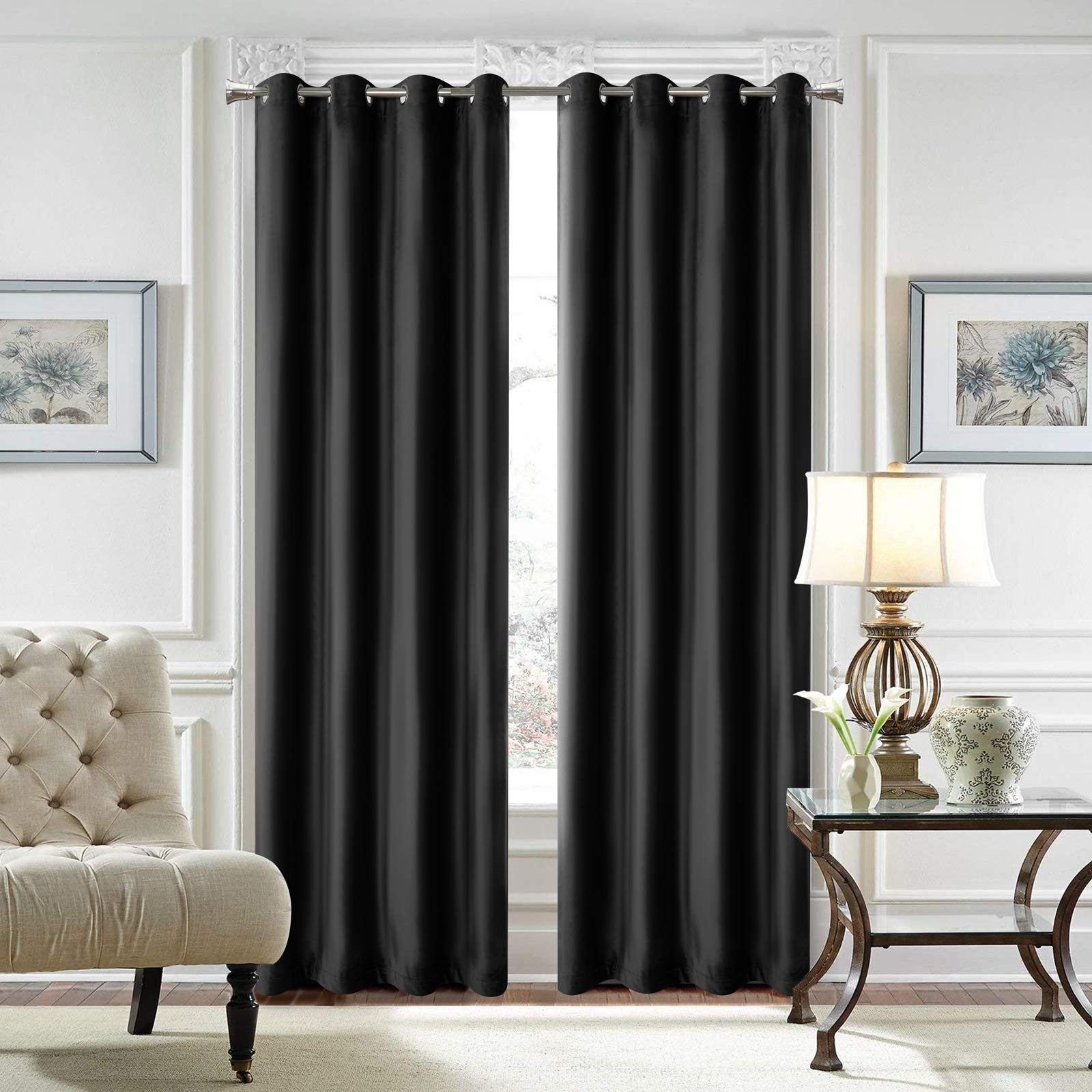 LOYOLADY Black Velvet Curtains 96 Inches Long - 2 Panels Room Darkening Thermal Insulated Window Drapes with Grommets (100