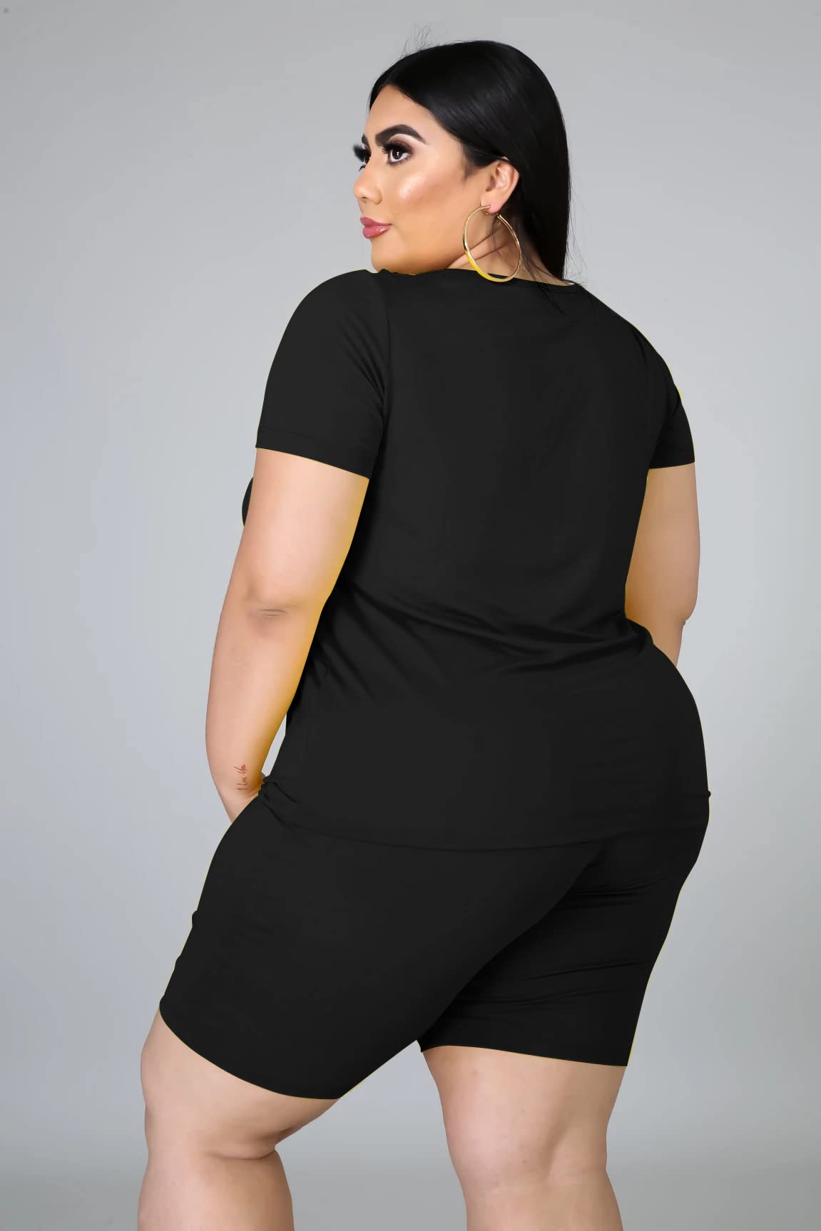 Plus Size Women's Summer Sweatsuits 2-Piece Outfit - Casual Printed Shorts & Jogger Tracksuit Set in Black (Sizes 5-5XL) | Lounge Wear, Gym Outfits & Street Style Fashion