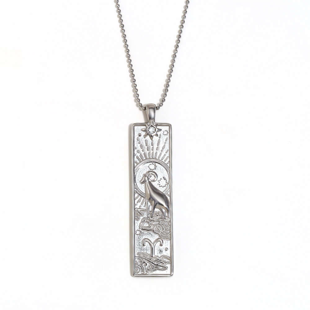 Zodiac Sign Pendant Necklace for Women - 14K Gold Plated Rectangular Charm Necklace | Perfect for Birthday Gifts, Anniversary & Daily Wear | JN3474