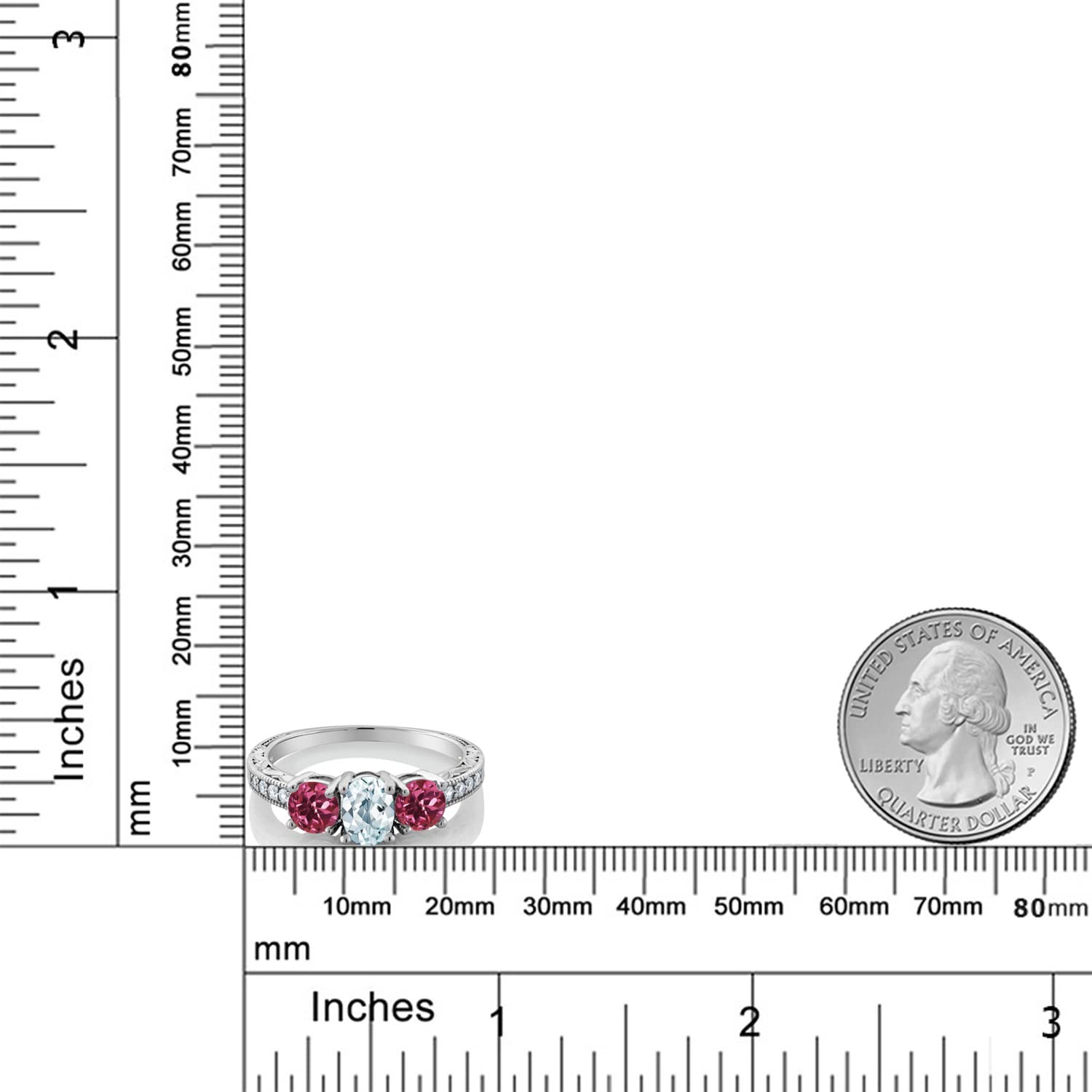 1.91 Ct Oval Sky Blue Aquamarine & Pink Tourmaline Ring in 925 Sterling Silver with Moissanite Accents - Elegant Birthstone Jewelry for Women, Perfect for Engagement, Anniversary & Special Occasions