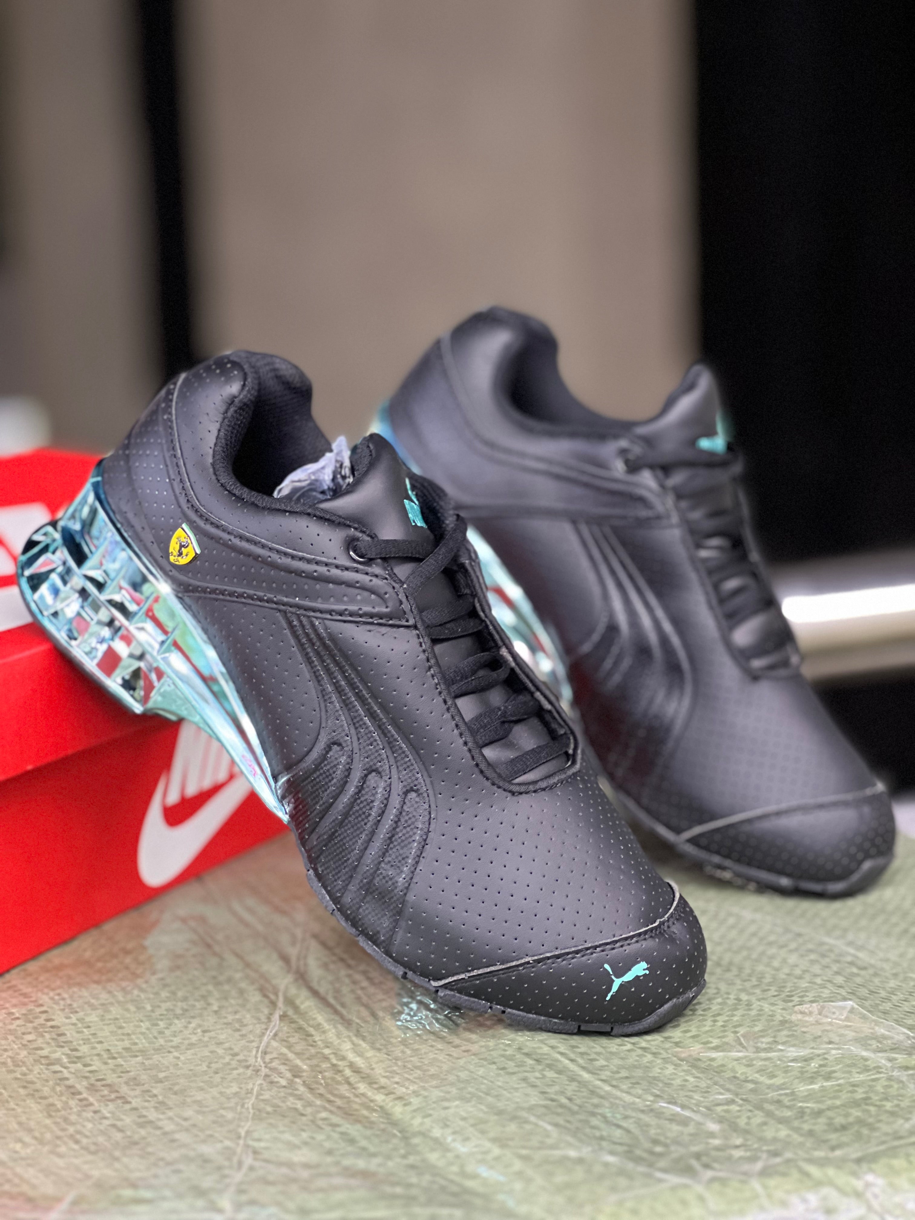 Puma x Ferrari Men's Running Shoes - Black/Emerald Green Sneakers for Jogging, Gym & Casual Wear | High-Performance Athletic Footwear