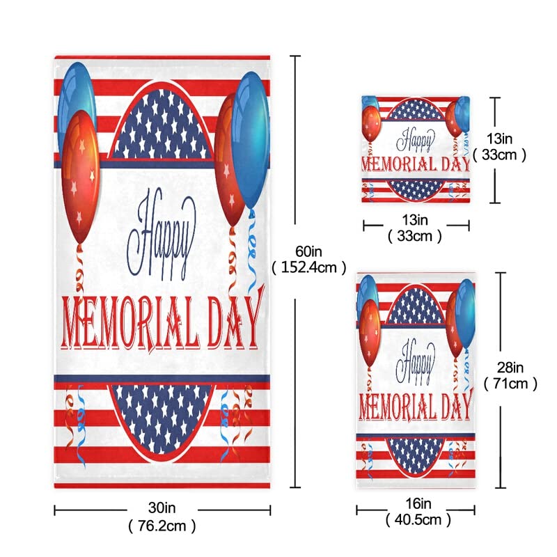 QUGRL Memorial Day Towels Set of 3 - American Flag Patriotic Bath Towels, Hand Towels & Washcloths | Super Soft Luxury Cotton Towel Set for Bathroom, Kitchen, Hotel, Beach, Gym & Spa | Perfect for 4th of July, Veterans Day & Patriotic Home Decor