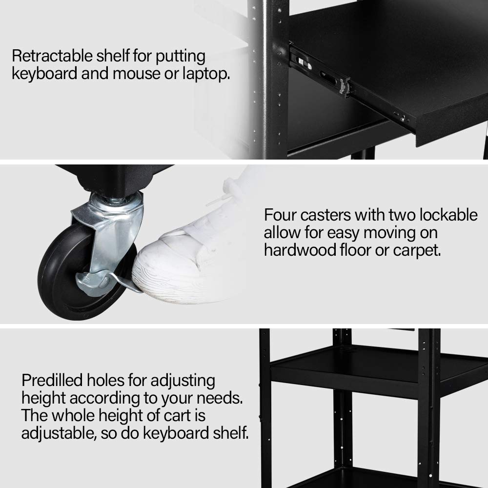 TUFFIOM AV Presentation Cart for Video Projector & Laptop - Mobile Workstation Utility Media Cart with Keyboard Shelf - Rolling Storage Stand for School, Classroom & Office Use - Perfect for Presentations, Meetings & Digital Learning