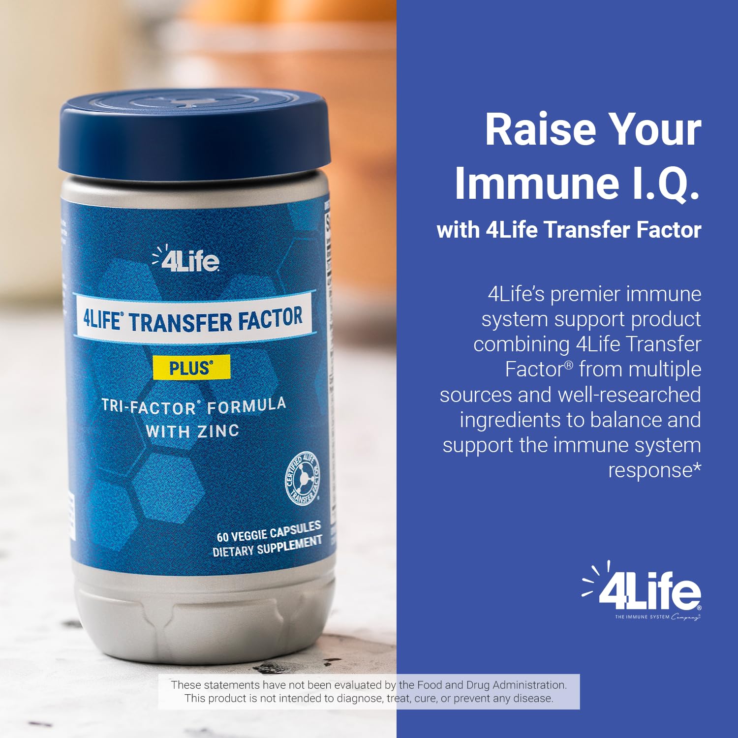 4Life Transfer Factor Plus Immune Support Supplement with Zinc, Super Mushroom Blend (Maitake, Shiitake, Agaricus), Colostrum & Egg Yolk Extracts - 60 Capsules for Daily Wellness & Immune System Boost - Perfect for Adults Seeking Natural Immune Support