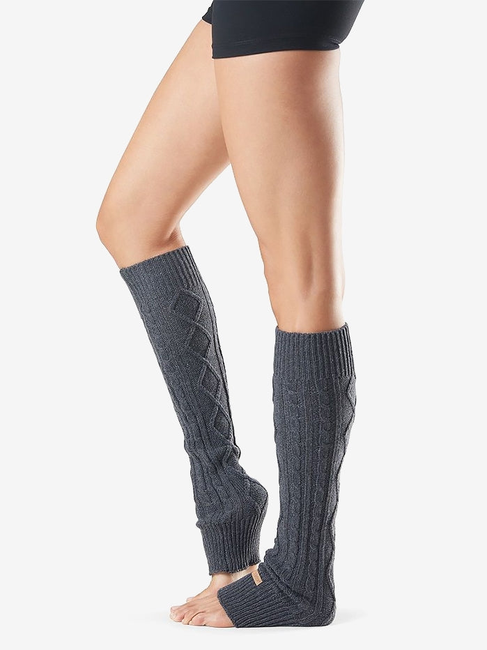 Toesox Knee High Leg Warmers for Women & Men - Charcoal Grey, One Size - Perfect for Yoga, Dance, Ballet, and Cold Weather Warmth