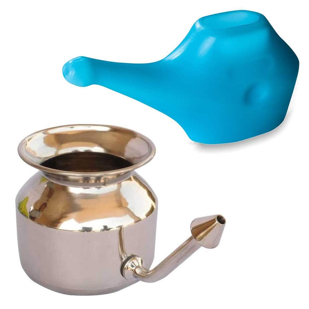 SteloKleen Stainless Steel Neti Pot for Sinus Congestion Relief | QwikFlo Lightweight Travel Neti Pot | Nasal Irrigation for Allergies & Cold | Yoga & Meditation Accessory | Blue