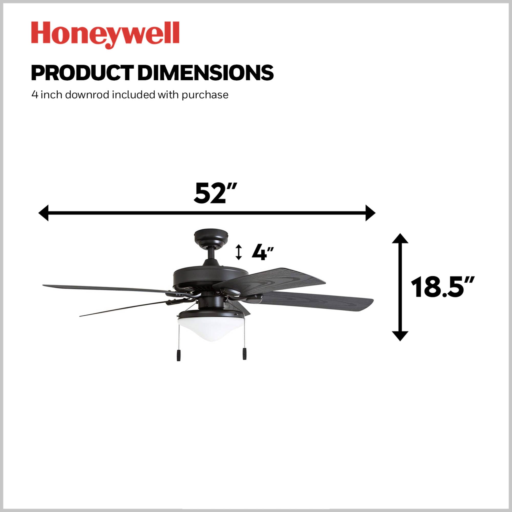 Honeywell Belmar 52 Inch Indoor/Outdoor Ceiling Fan with LED Light - 5 Blade Tri-Mount Design, Pull Chain Control, ETL Damp Rated, Bronze (50512-01) - Perfect for Living Rooms, Bedrooms, Patios and Covered Outdoor Spaces
