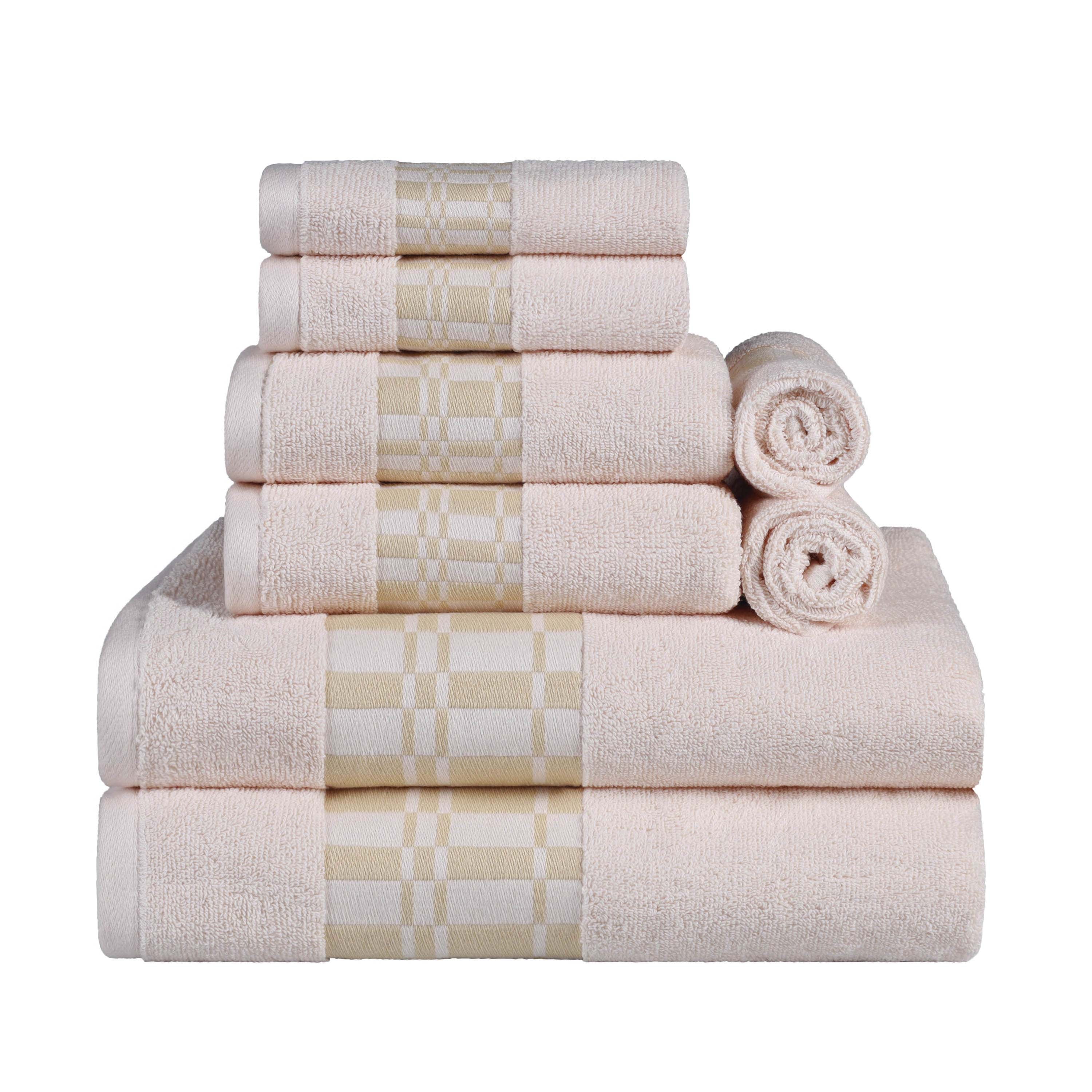 Larissa Cotton Geometric Embroidered Border 8-Piece Towel Set | Soft Bath & Beach Towels for Spa, Pool & Home Decor