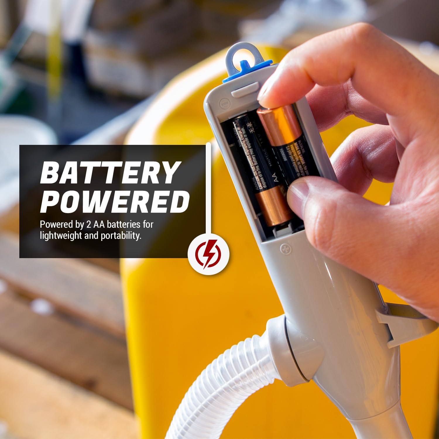 TERA PUMP Battery Operated Liquid Transfer Pump with Auto Stop Sensor - 2 AA Powered (Batteries Not Included) - Perfect for Gasoline, Oil, Water & Chemical Transfer in Garage, Workshop or Outdoor Use