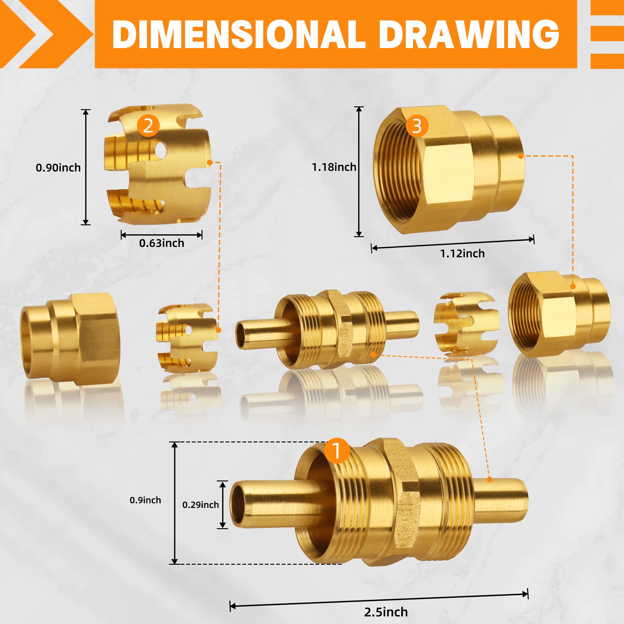 DOT Approved Brass Air Brake End Fitting - 3/8” OD Union Tubing for J1402 Air Brake Hose - Replacement Fittings for Semi Truck & Trailer Air Brake Systems - Includes 2pc Union Tubes & 4pc Sleeve Tubes - Heavy Duty Truck Repair & Maintenance Accessories